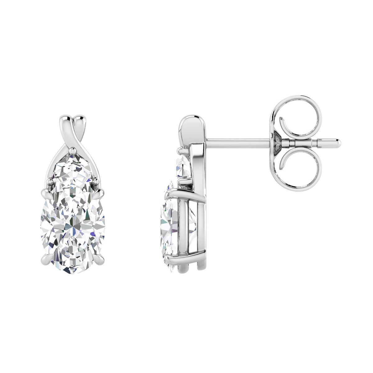 2.18ct Oval Lab Grown Diamond Twist Stud Earrings in 9K White Gold