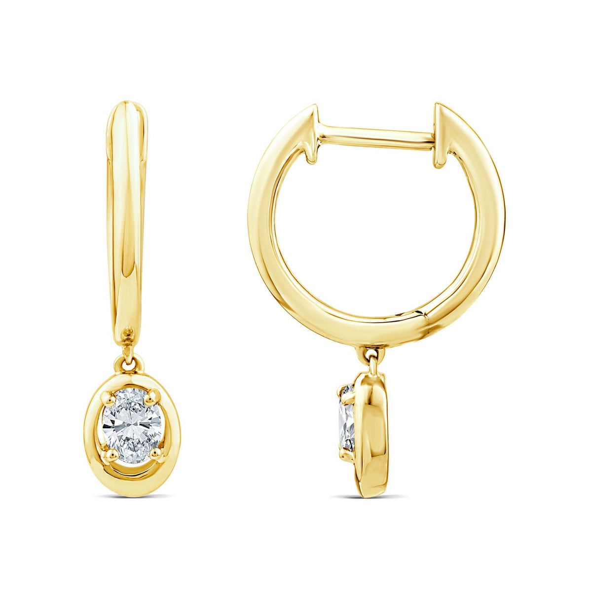0.30ct Oval Lab Grown Diamond Drop Hoop Earrings in 9K Yellow Gold