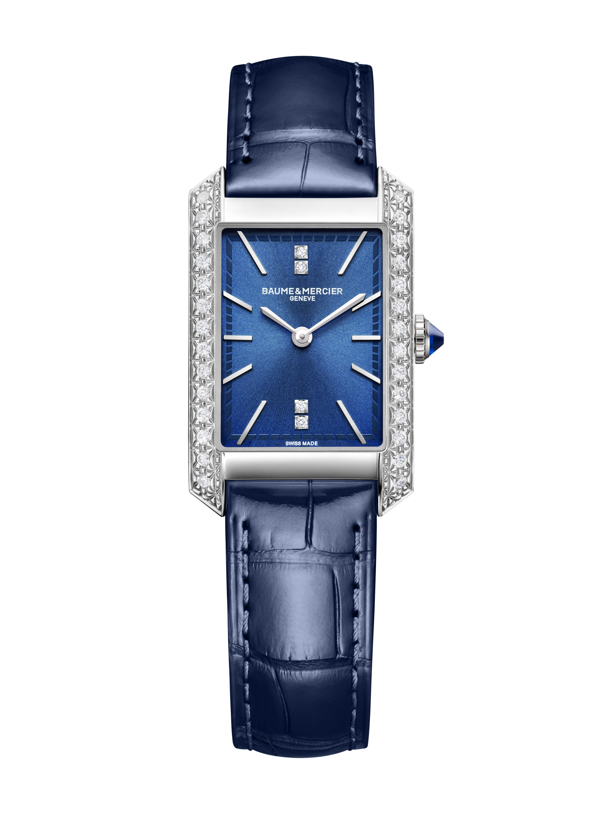 Baume and Mercier Hampton Diamond Watch Blue Alligator Strap 35mm