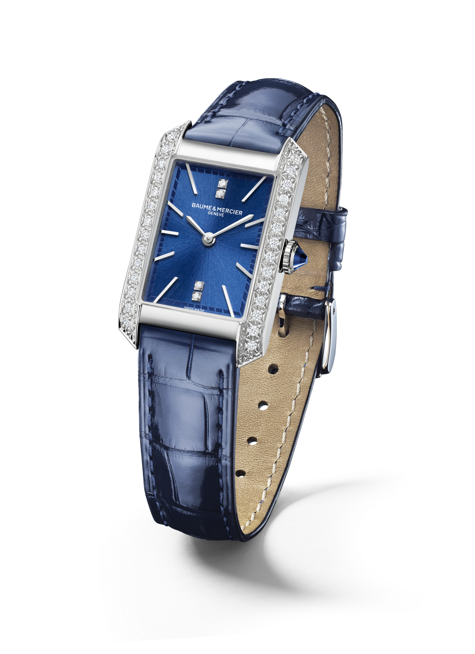 Baume and Mercier Hampton Diamond Watch Blue Alligator Strap 35mm