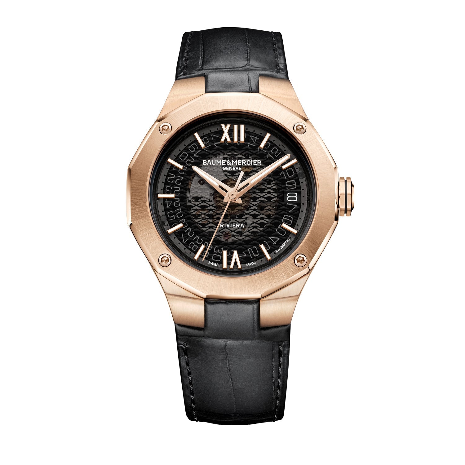 Baume Mercier Riviera Rose Gold Automatic Date Watch For Men 39mm