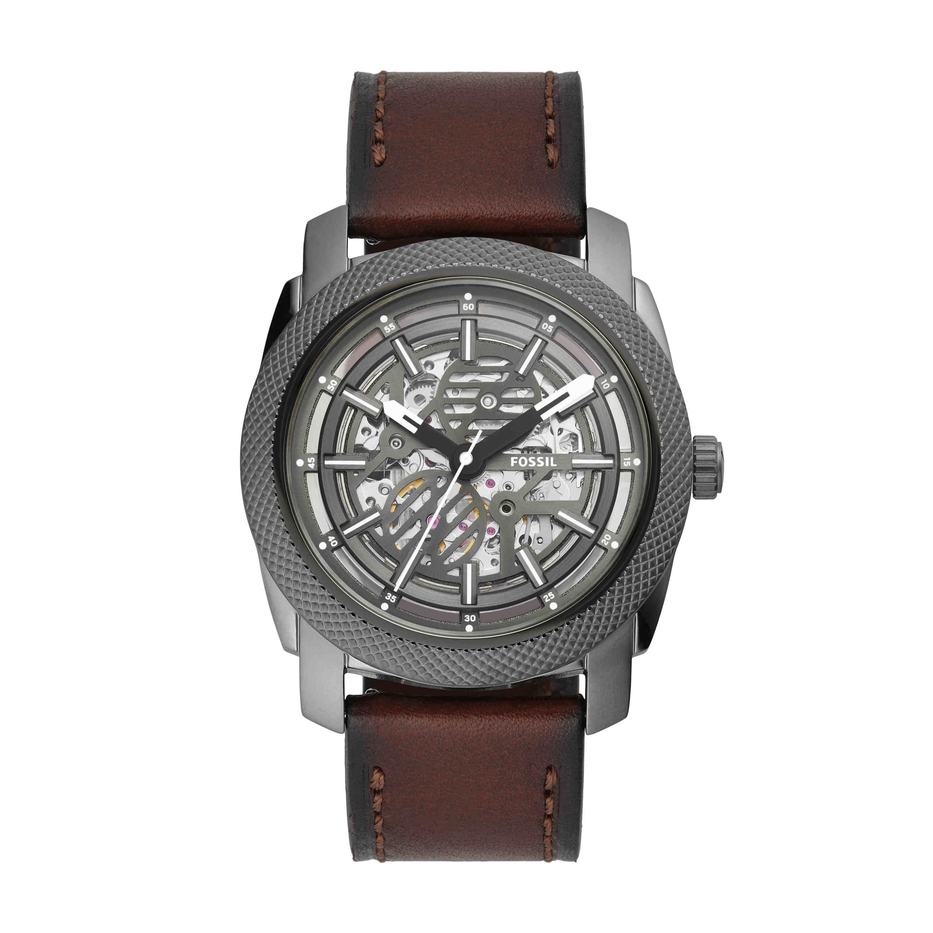 Fossil Machine Gray Dial Brown Leather Watch ME3254