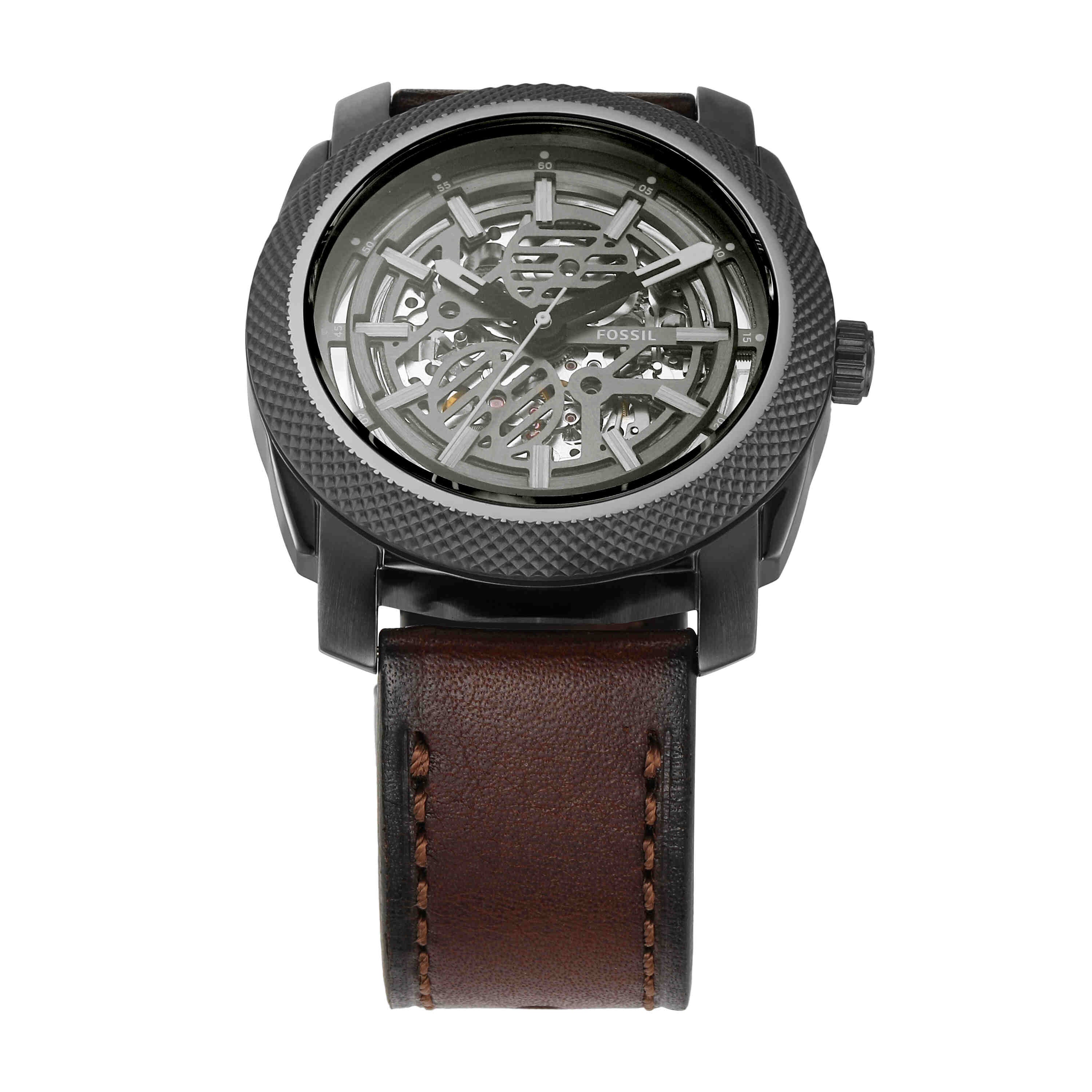 Fossil Machine Gray Dial Brown Leather Watch ME3254