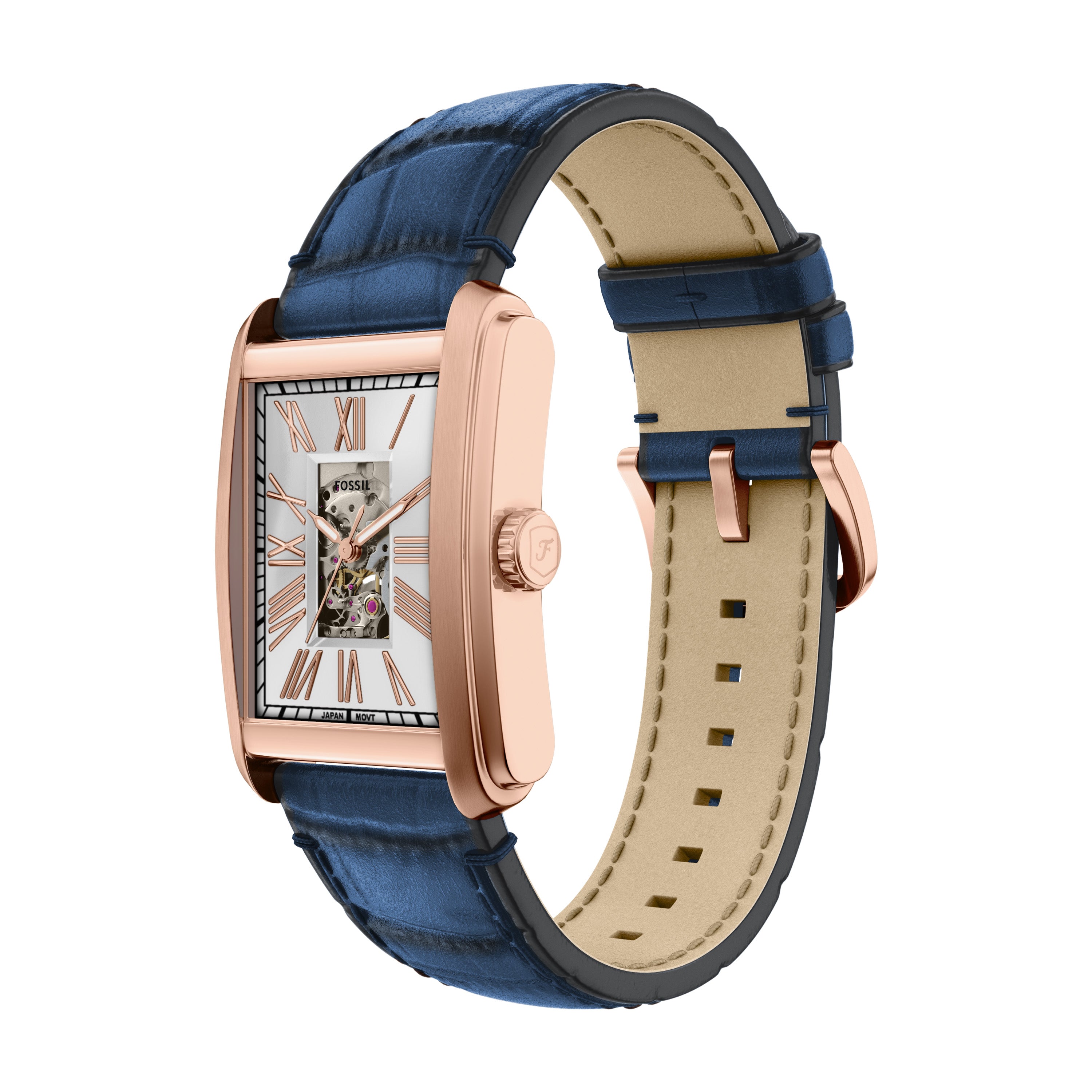 Fossil Carraway Automatic Blue Croco Leather Watch ME3274