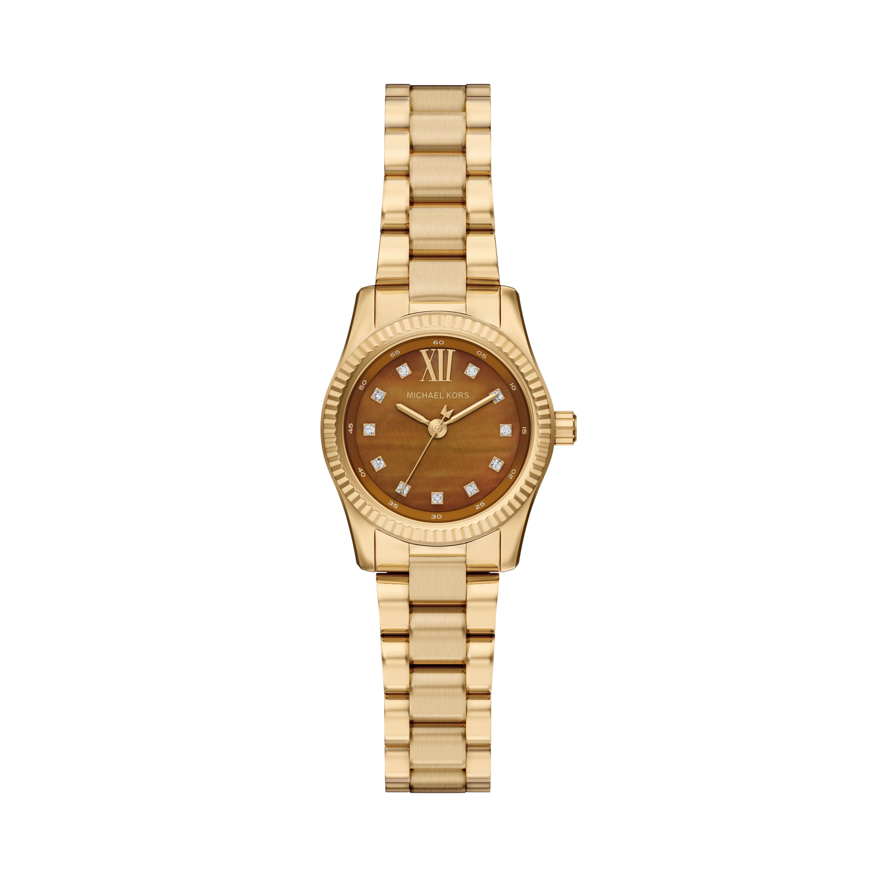 Michael Kors Petite Lexington Pavé Gold-Tone Brown Watch MK7578