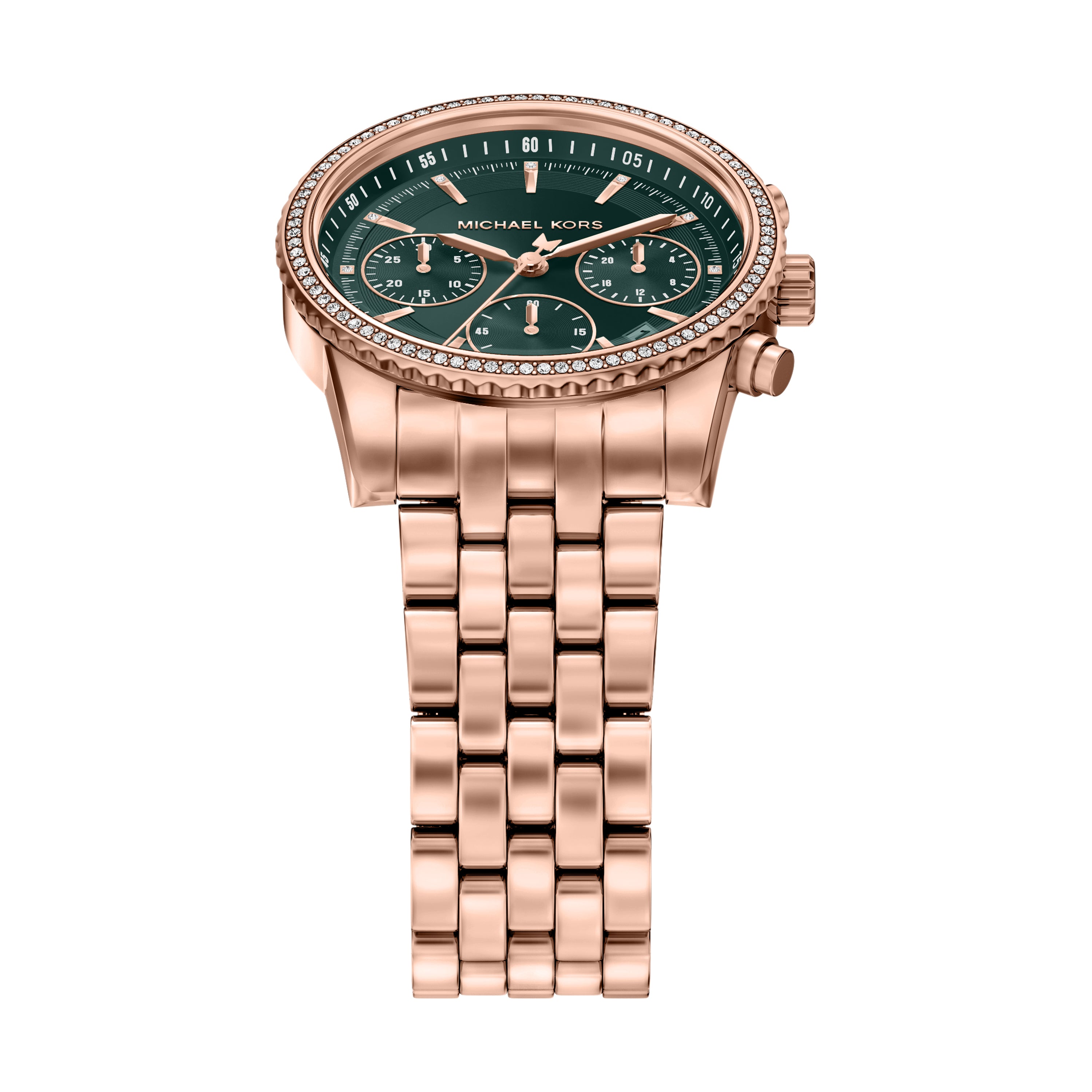 Michael Kors Bryant Green Dial Rose Gold Stainless Steel Watch MK7600