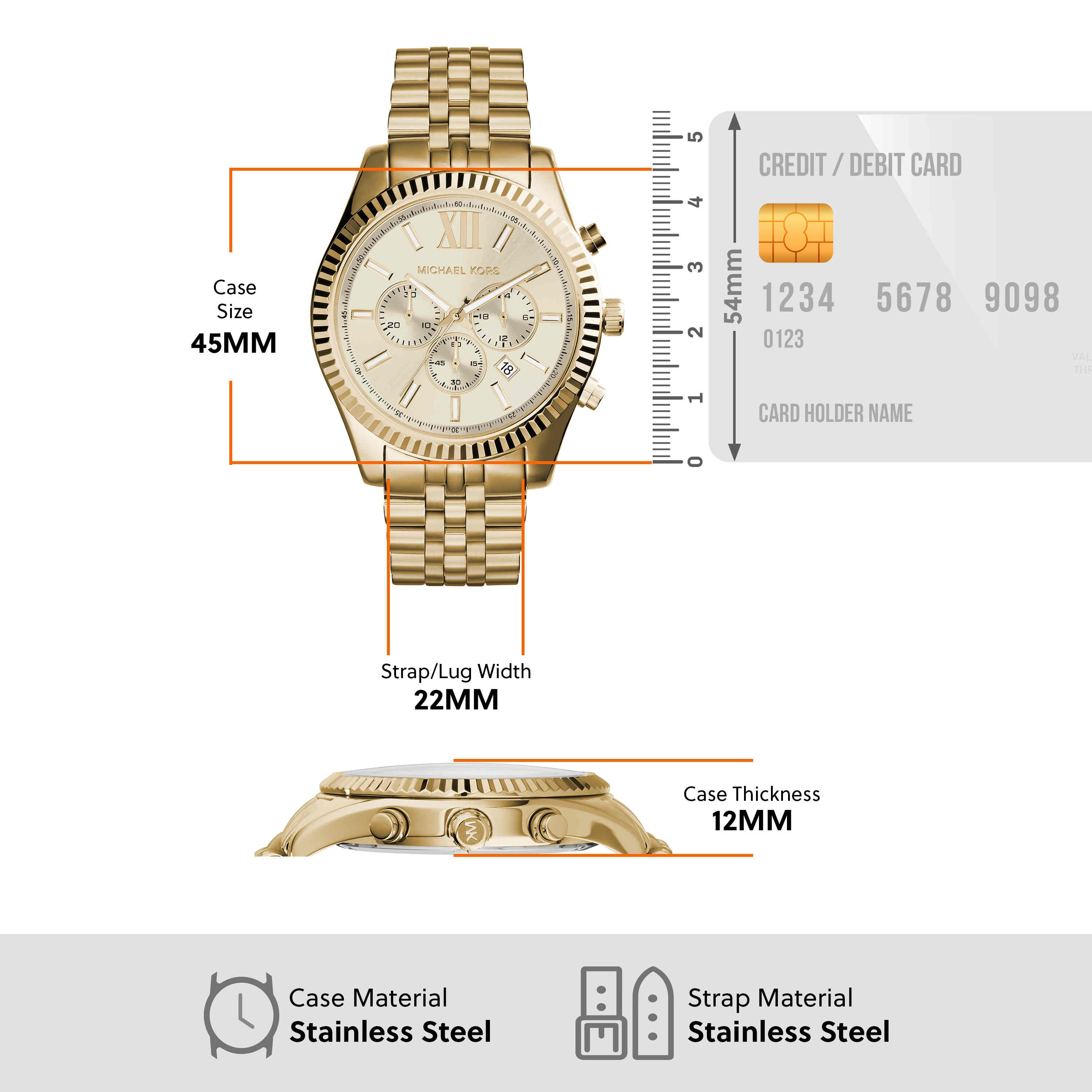 Michael Kors Lexington Champagne Dial Gold Stainless Steel Watch MK8281