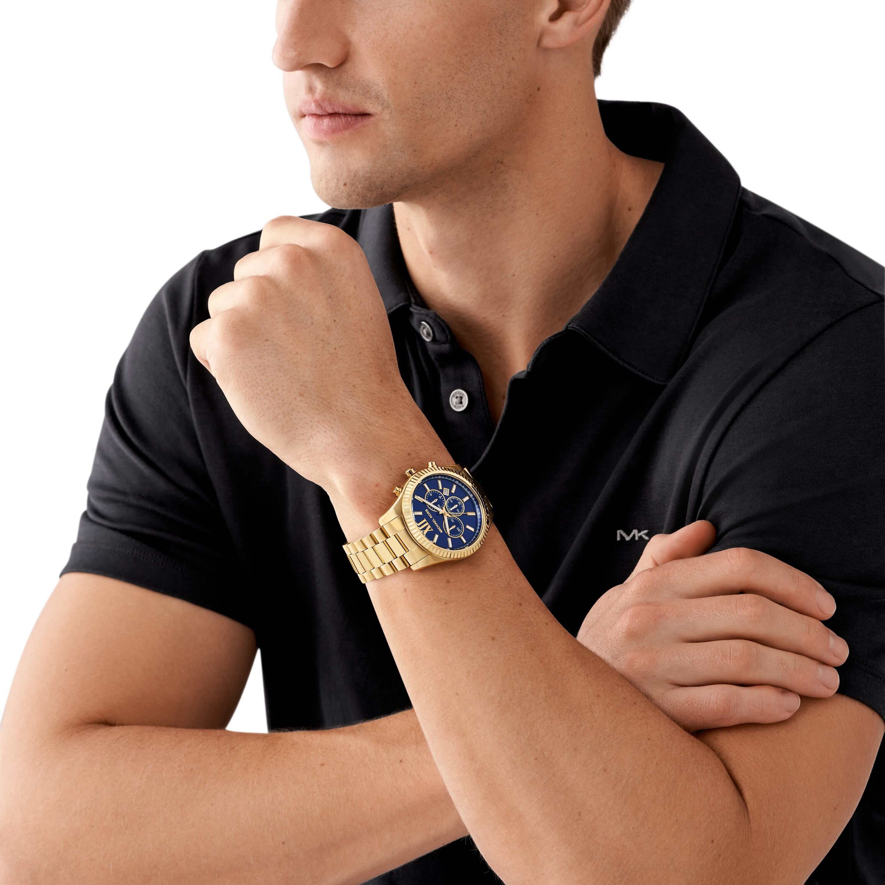 Michael Kors Lexington Blue Dial Gold Stainless Steel Watch MK9153