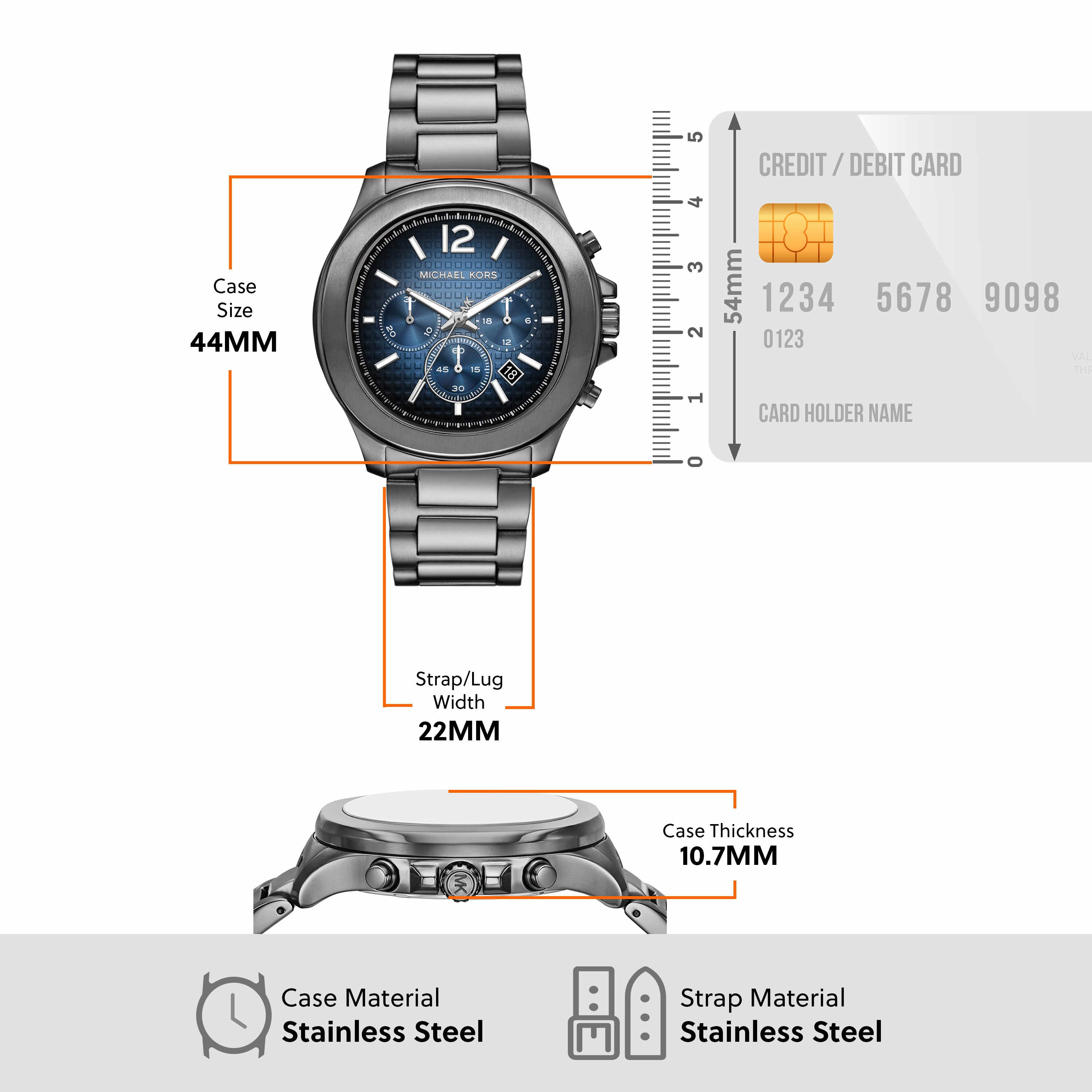 Michael Kors Sage Blue Dial Gunmetal Stainless Steel Watch MK9213