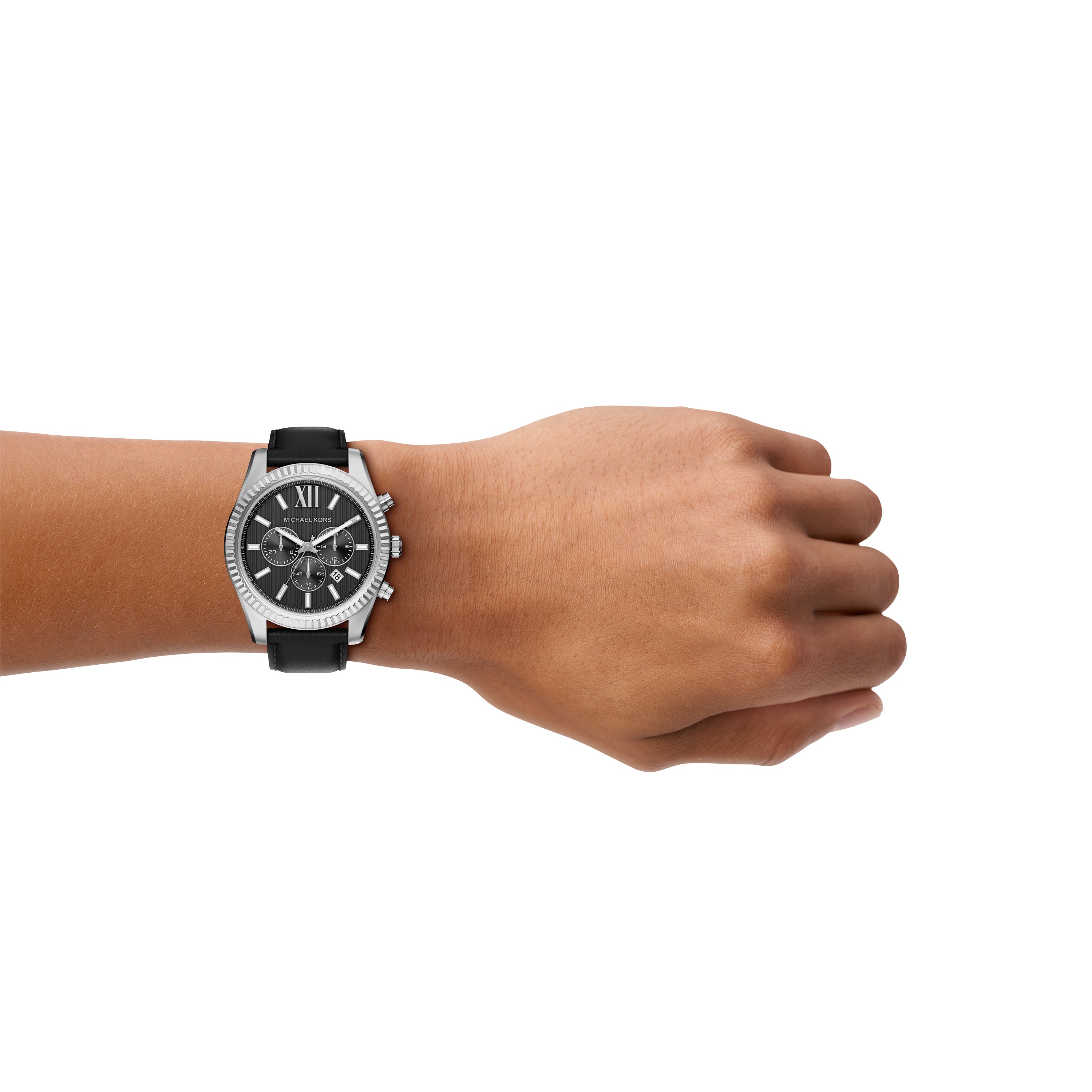 Michael Kors Lexington Black Dial Black Leather Band Watch MK9256