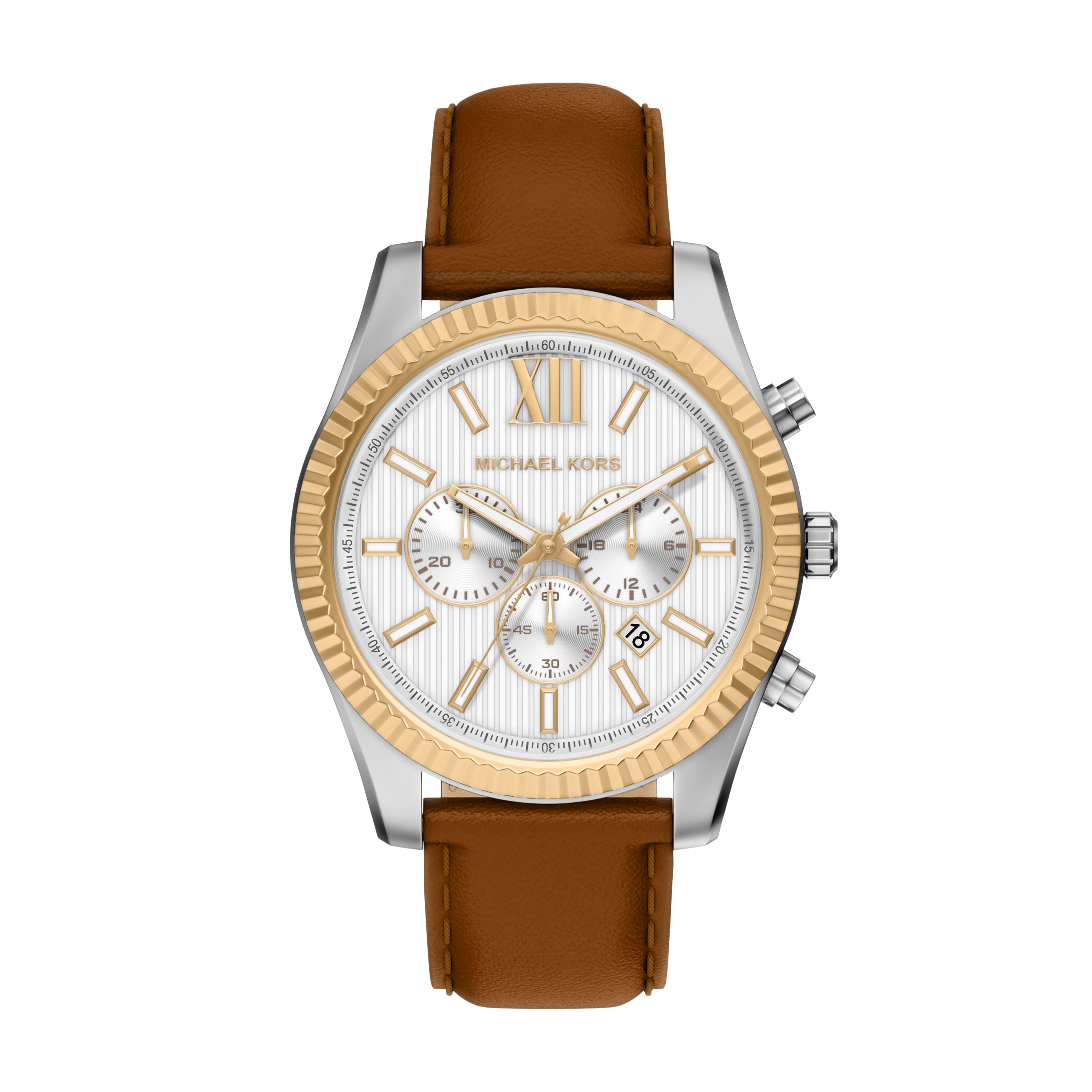Michael Kors Lexington White Dial Two Toned Brown Leather Band Watch MK9257