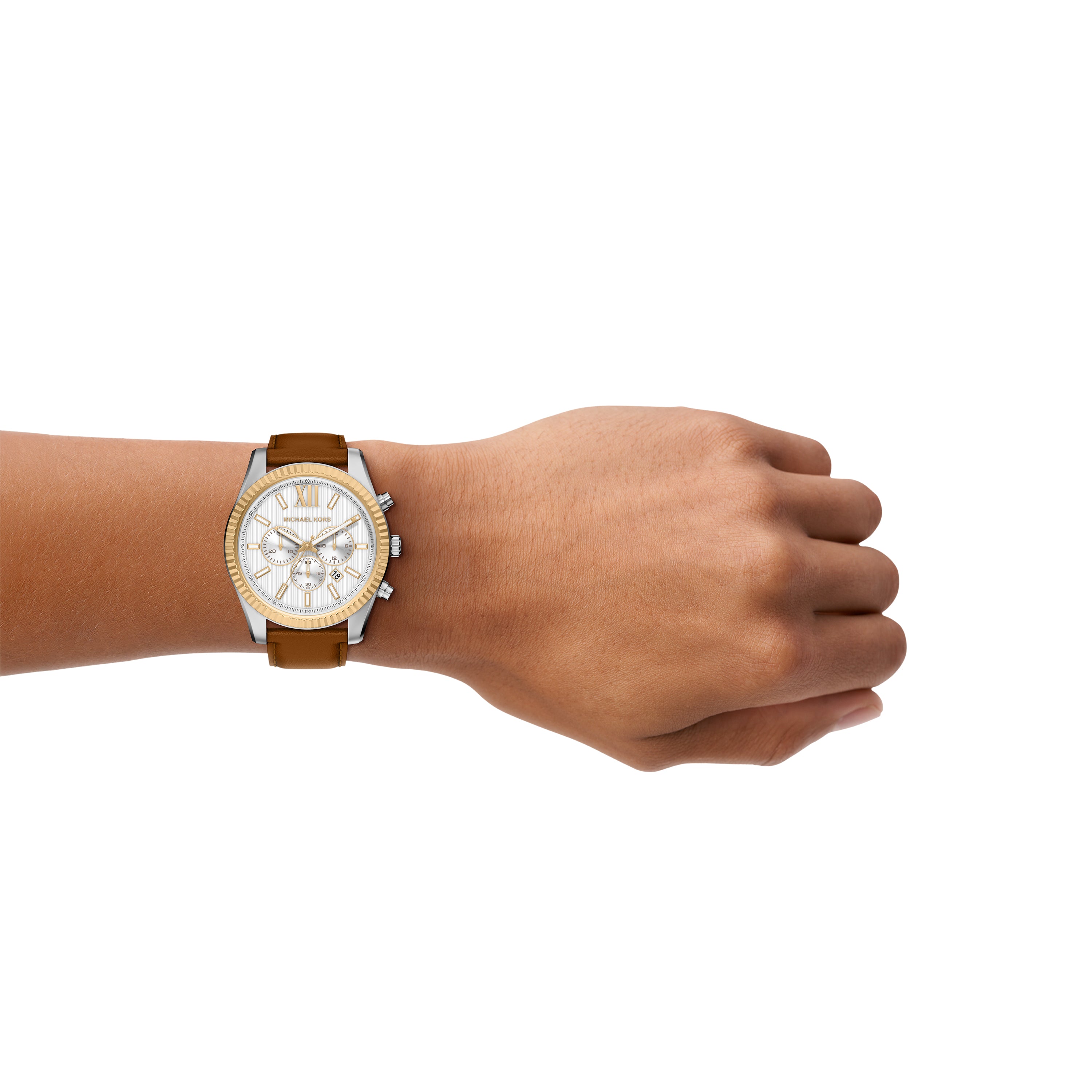 Michael Kors Lexington White Dial Two Toned Brown Leather Band Watch MK9257