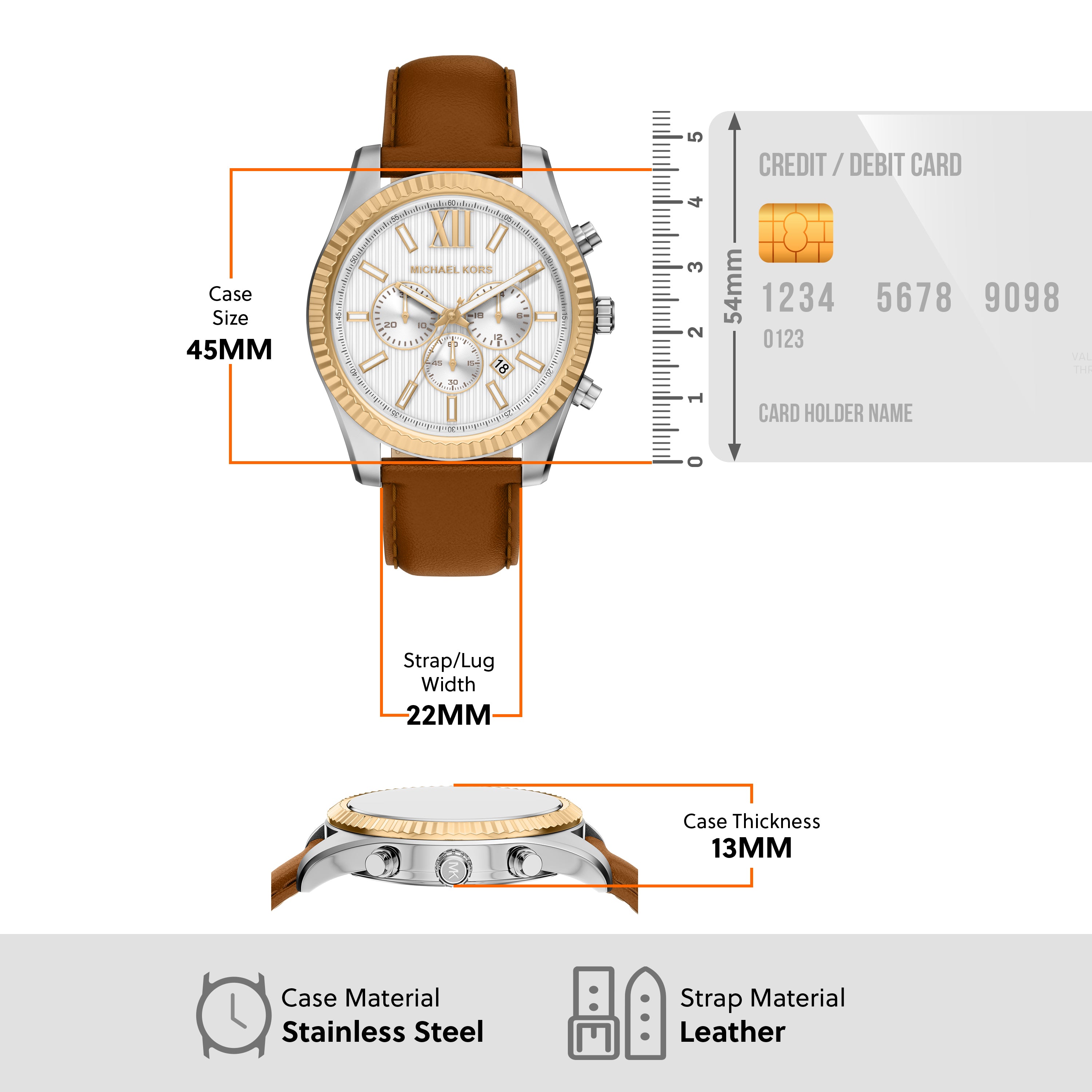 Michael Kors Lexington White Dial Two Toned Brown Leather Band Watch MK9257