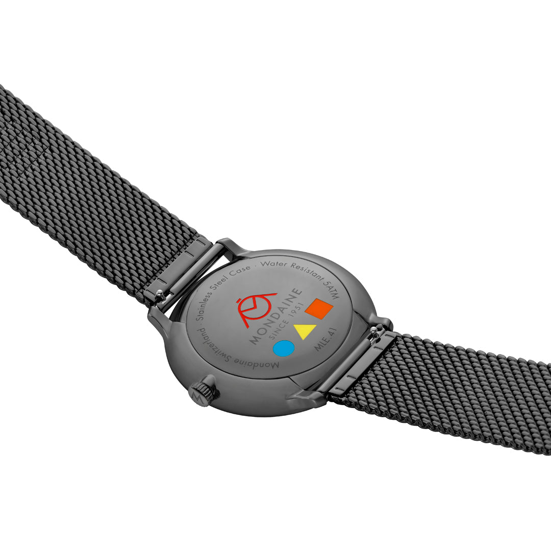 Mondaine Doppio Bauhaus Black Stainless Steel 41mm Watch - MLE.41221.SM