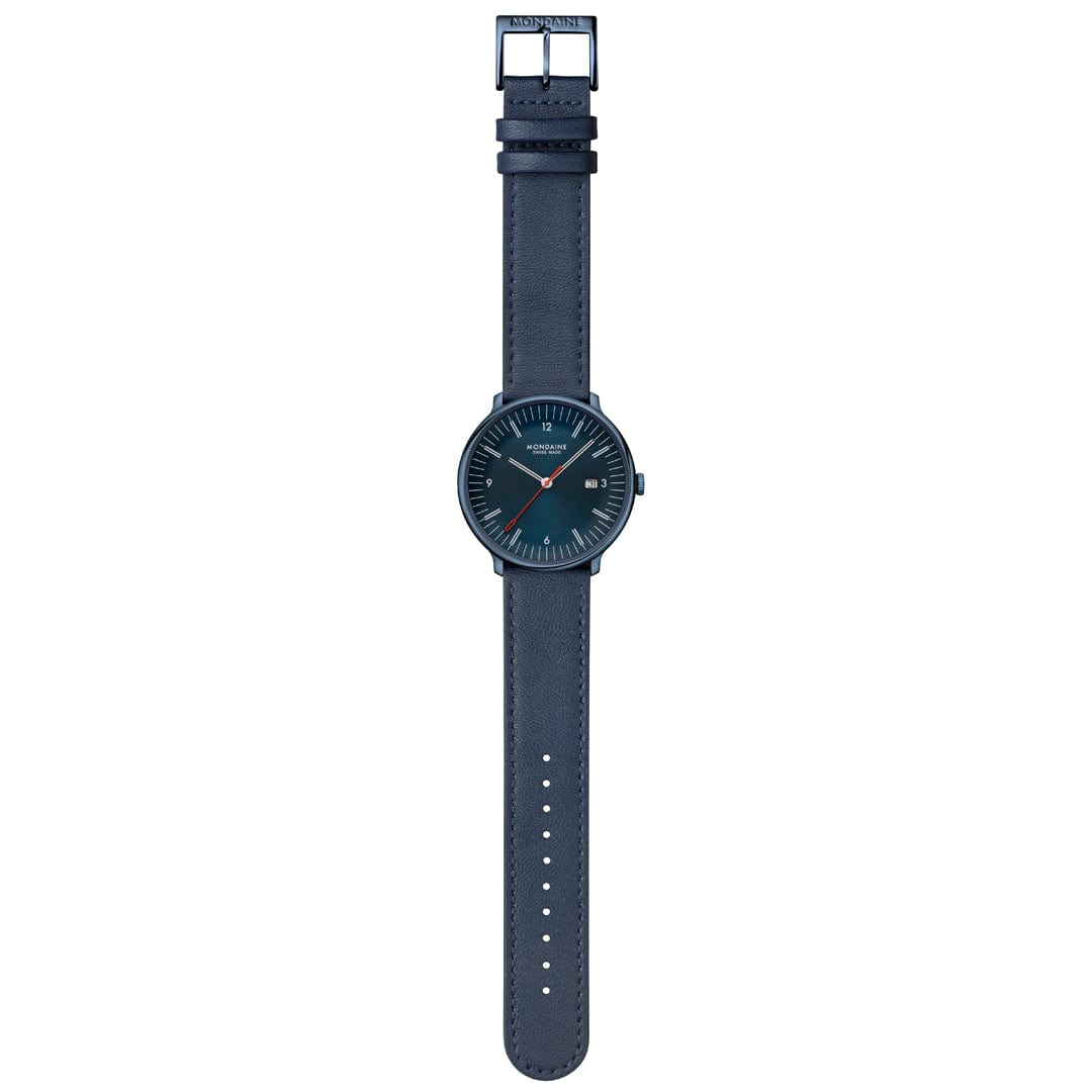 Mondaine Doppio 41mm Blue Vegan Grape Leather Watch MLE.41240.LDV