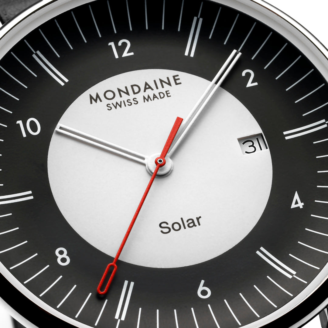 Mondaine Doppio Solar Black Leather Watch MLE.41920.LBV