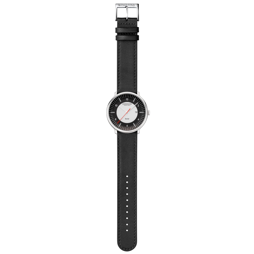 Mondaine Doppio Solar Black Leather Watch MLE.41920.LBV