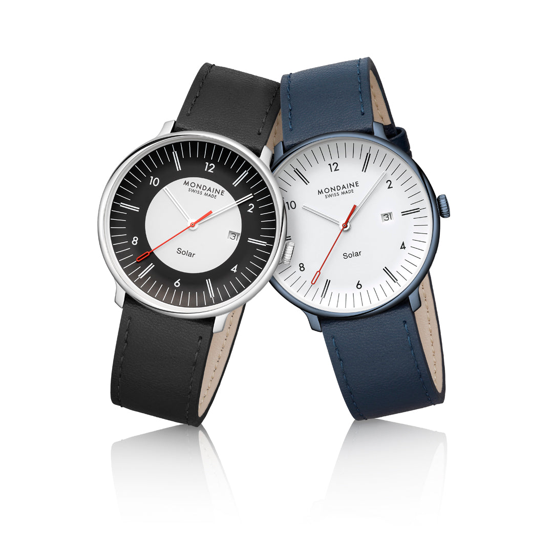 Mondaine Doppio Solar Black Leather Watch MLE.41920.LBV