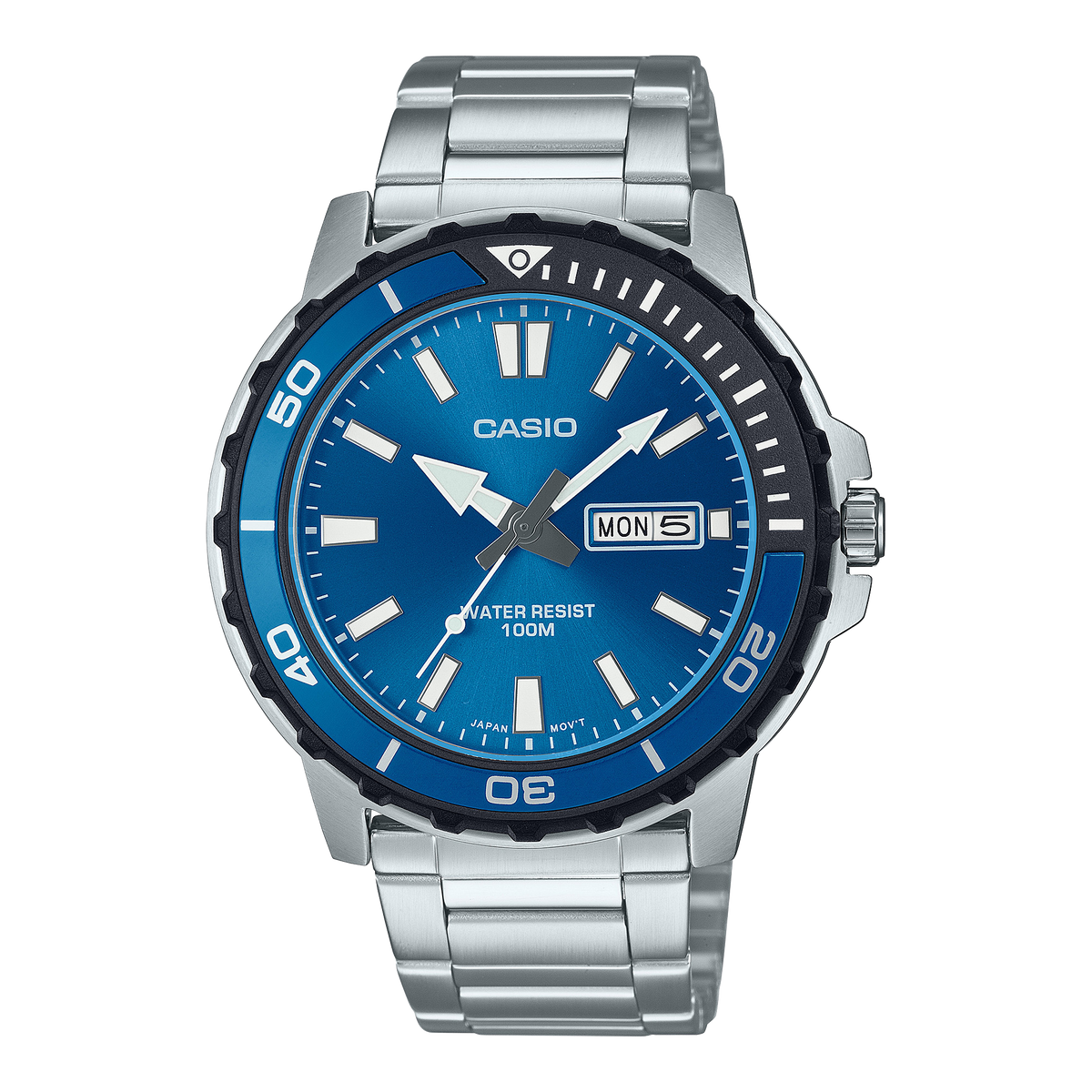 Casio Digital Silver Stainless Steel Blue Dial Watch MTD125D-2A1
