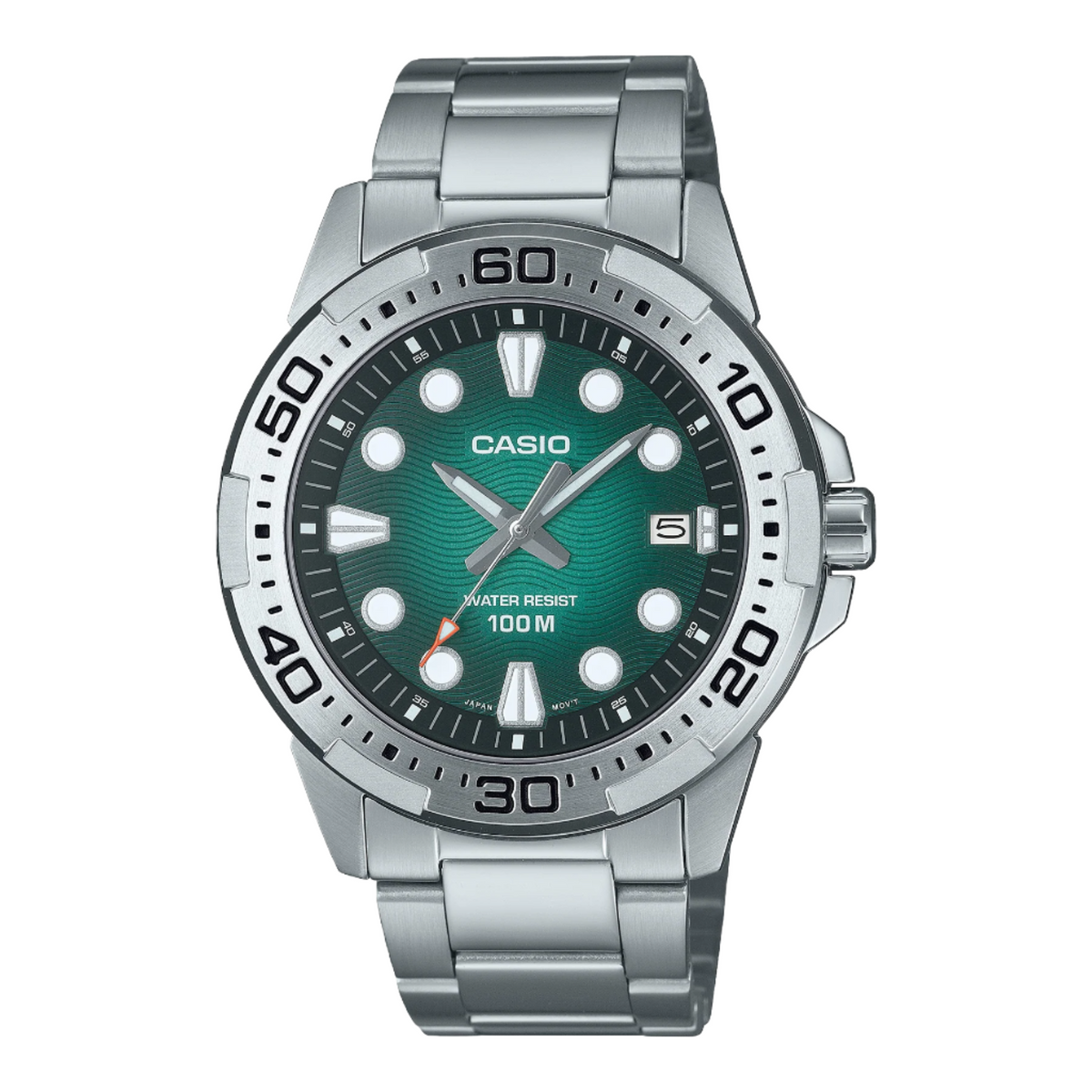 Casio Analogue Diver Green Dial Stainless Steel Watch MTD140D-3A