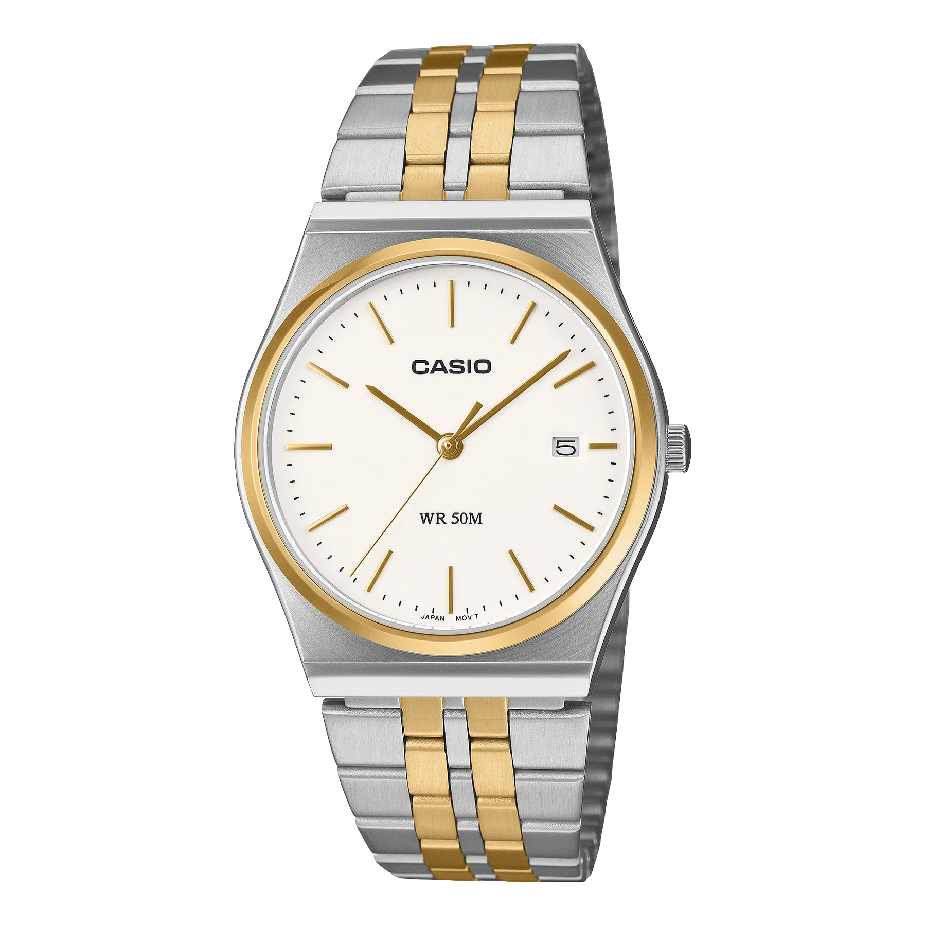 Casio Analog Two Tone Silver and Gold White Dial Stainless Steel Watch MTPB145SG-7A