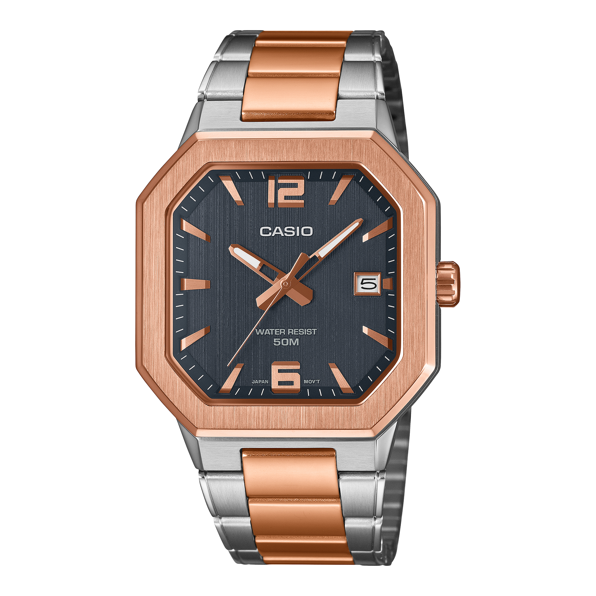 Casio MTP-B195RG-2A rose gold blue mens watch
