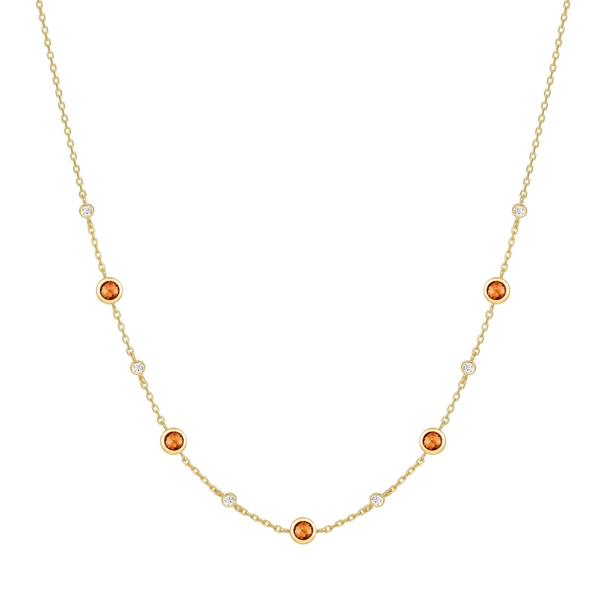 Gold Nano Gem Station Necklace With Vibrant Solar Orange Stones