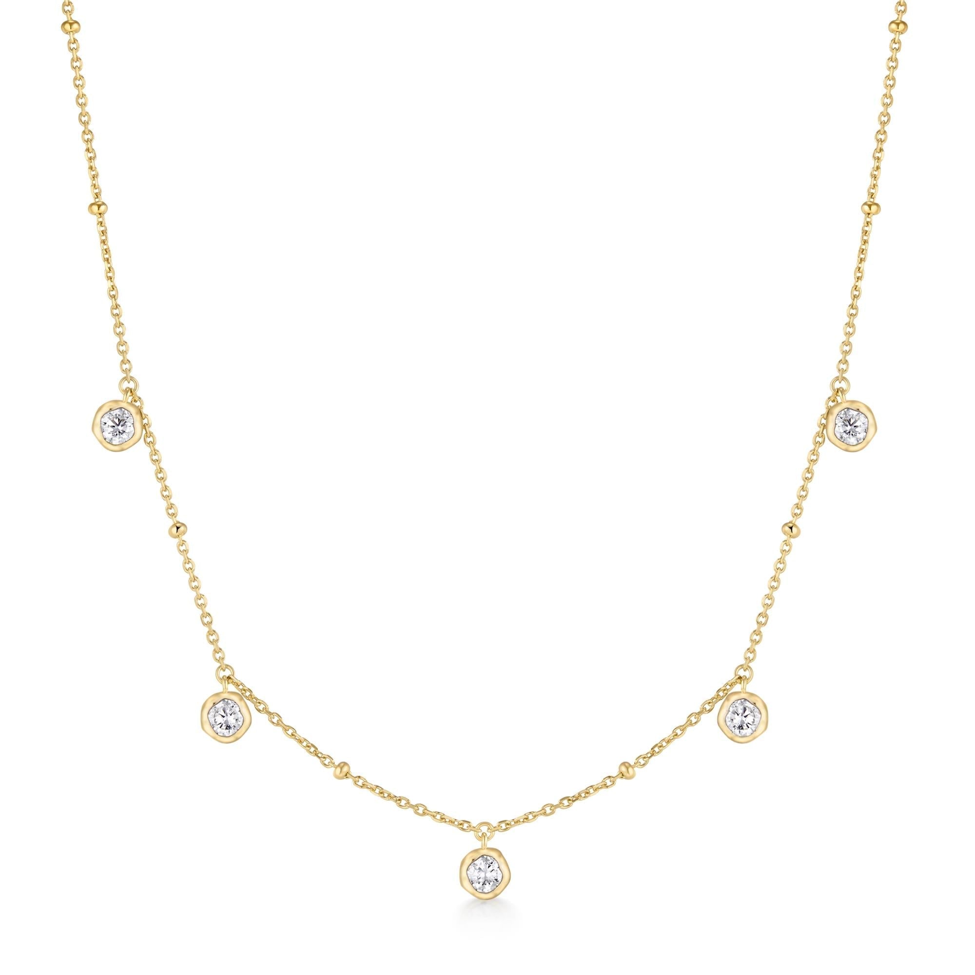 Ania Haie Gold Molten Bezel-Set Droplet Station Necklace