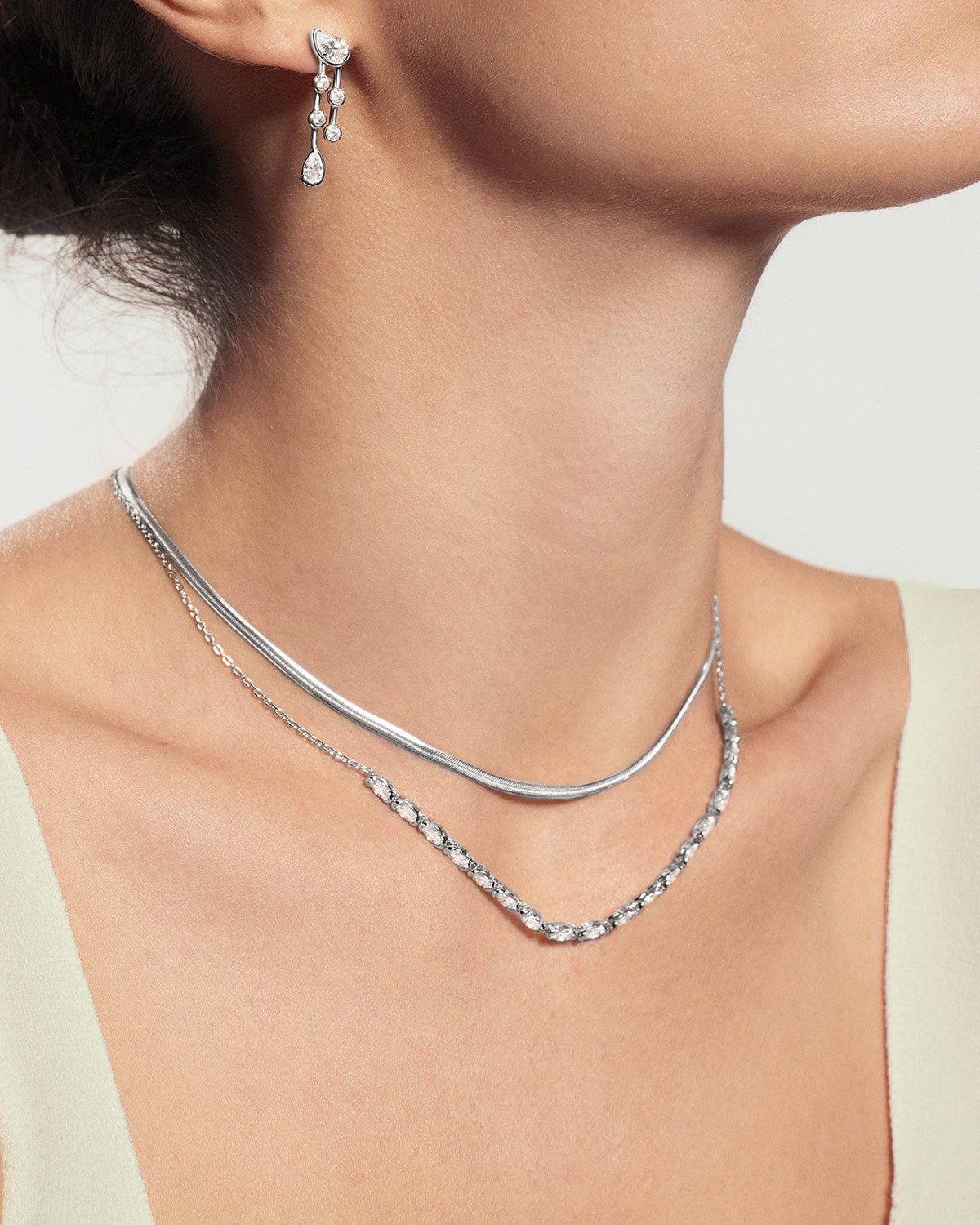 Ania Haie Silver Half-Bezel Oval Half-Tennis Necklace N076-14H N076-14H view 2
