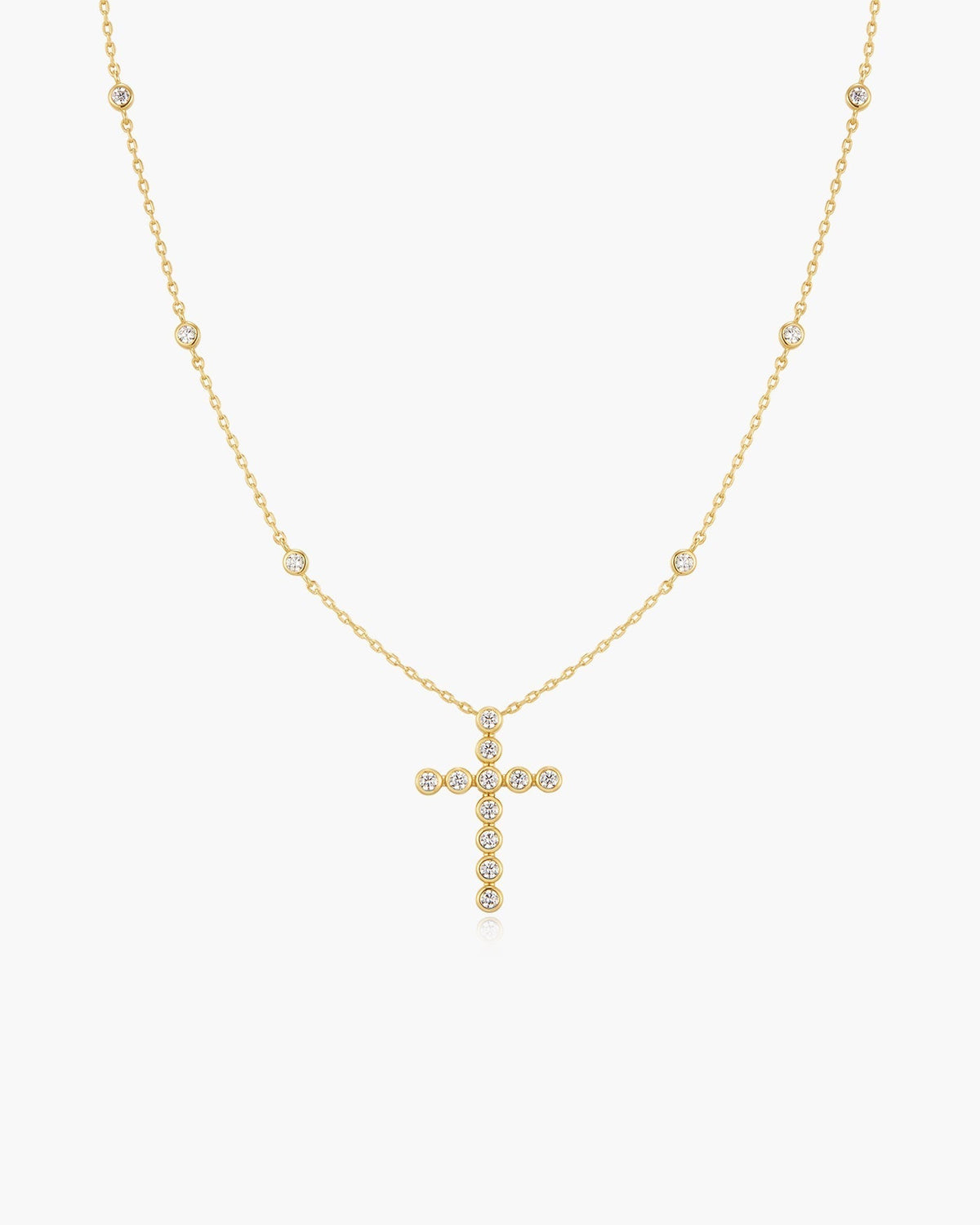 Ania Haie Gold Bezel-Set Station Necklace with Cross Pendant N076-08G N076-08G front packshot