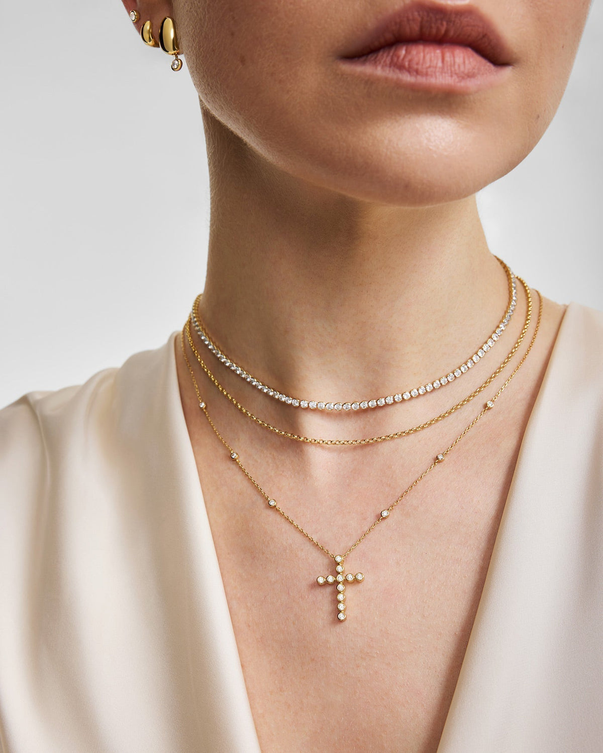 Ania Haie Gold Half-Bezel Round Tennis Necklace N076-16G N076-16G view 2