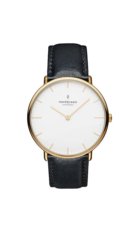 Nordgreen Native 28mm Black Leather Strap Watch