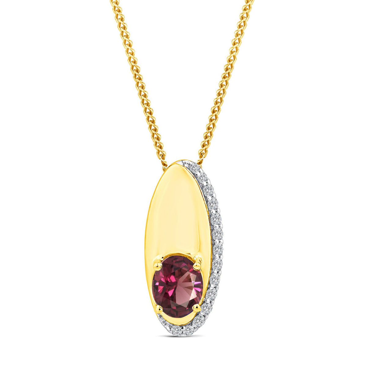 0.06ct Diamond & Garnet Necklace in 9K Yellow Gold
