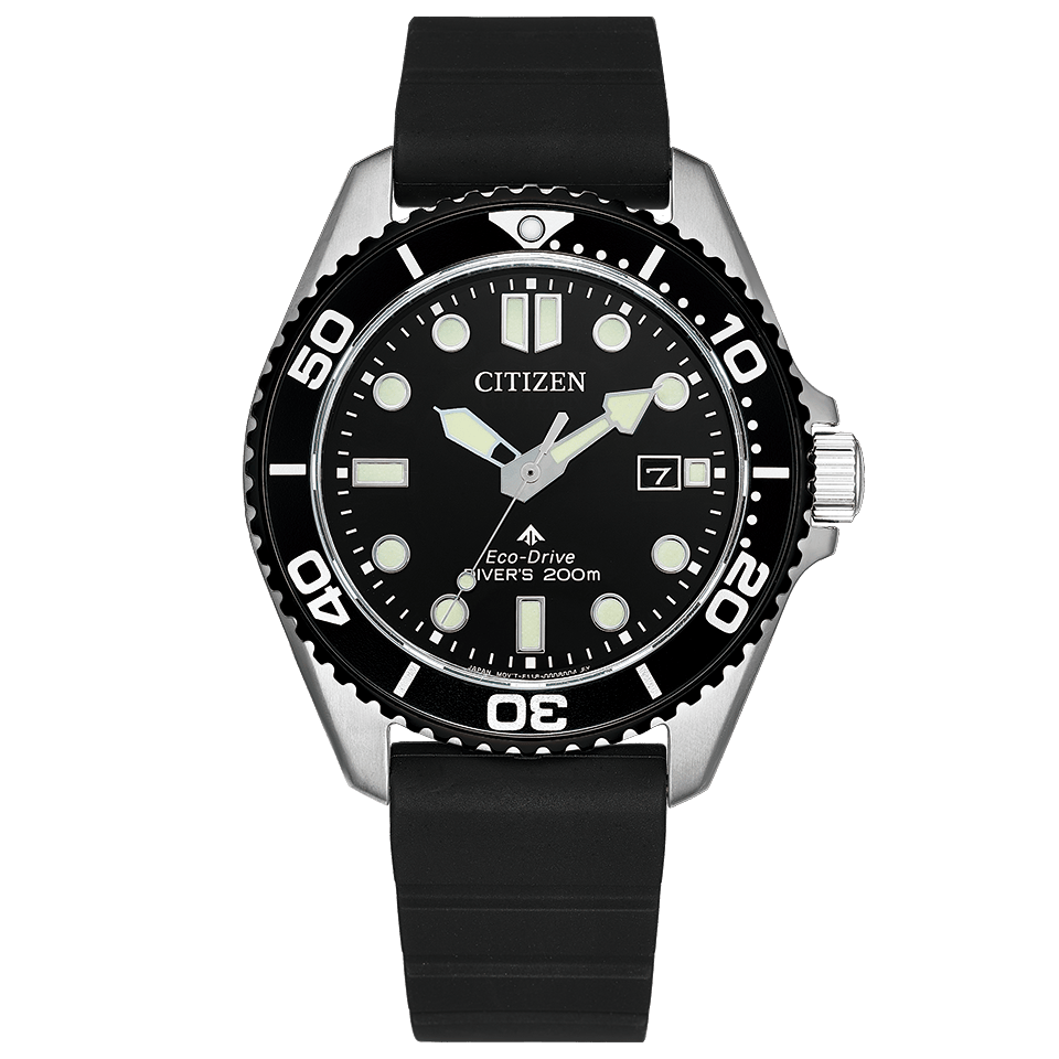 Citizen Promaster Diver BN0266-07E men's watch black dial black rubber strap front view