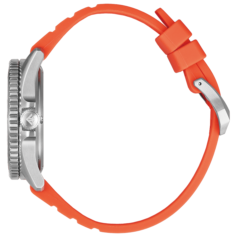 Citizen Promaster Diver BN0268-01E men's watch black dial orange rubber strap dial detail