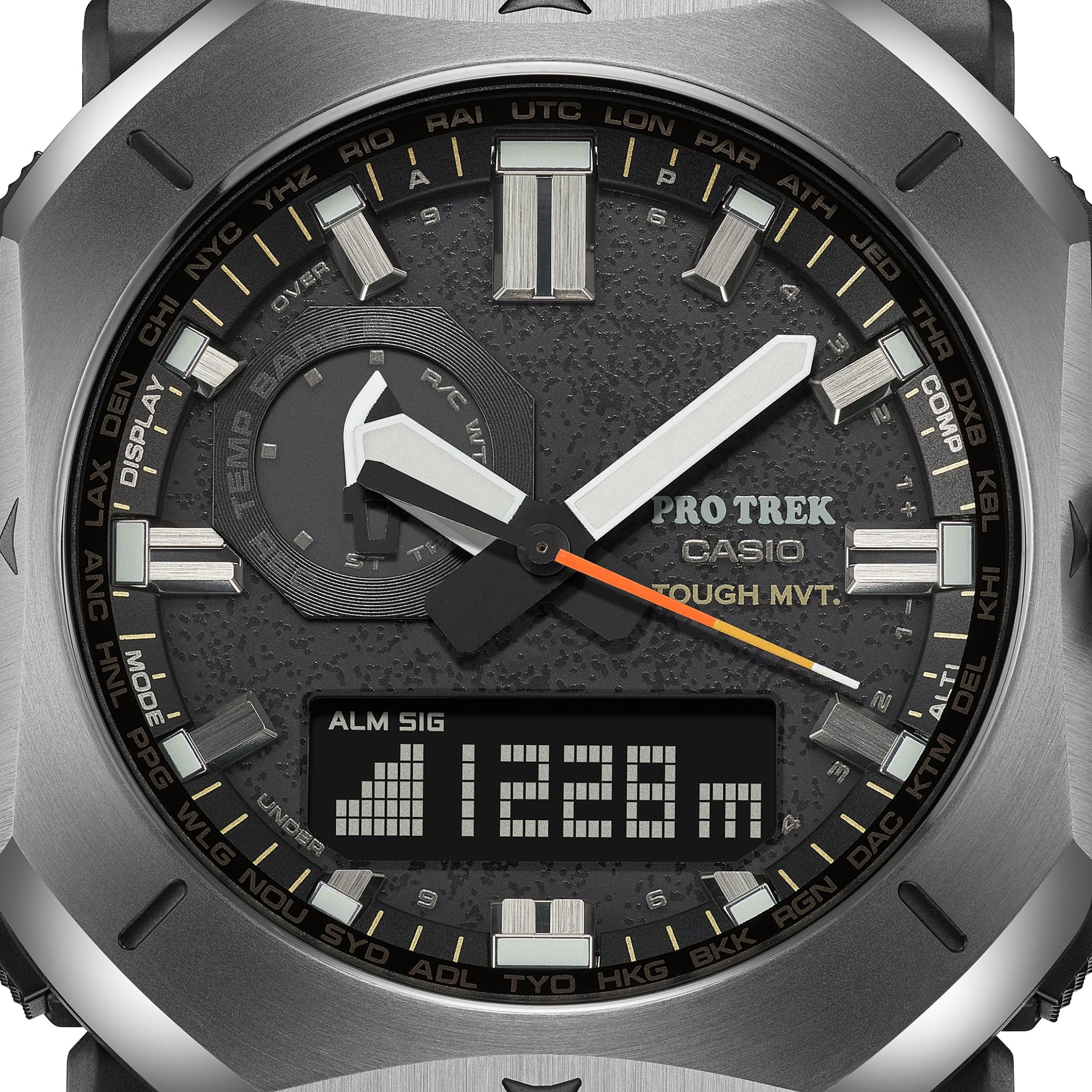 a close up of a watch on a white background