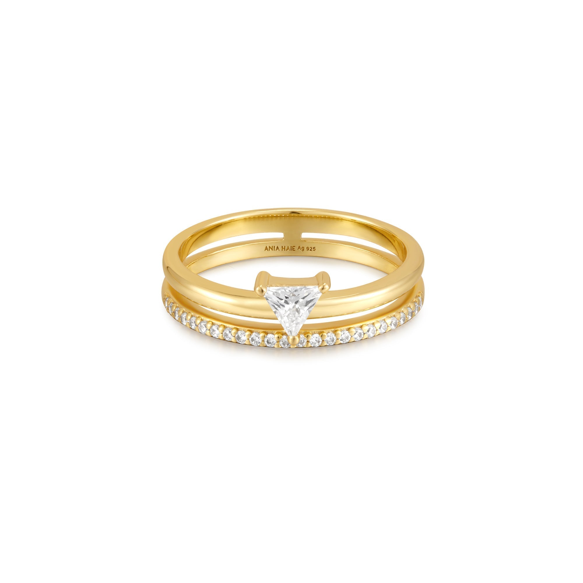 Ania Haie Gold Stacker Ring Double White Triangle Modern Design