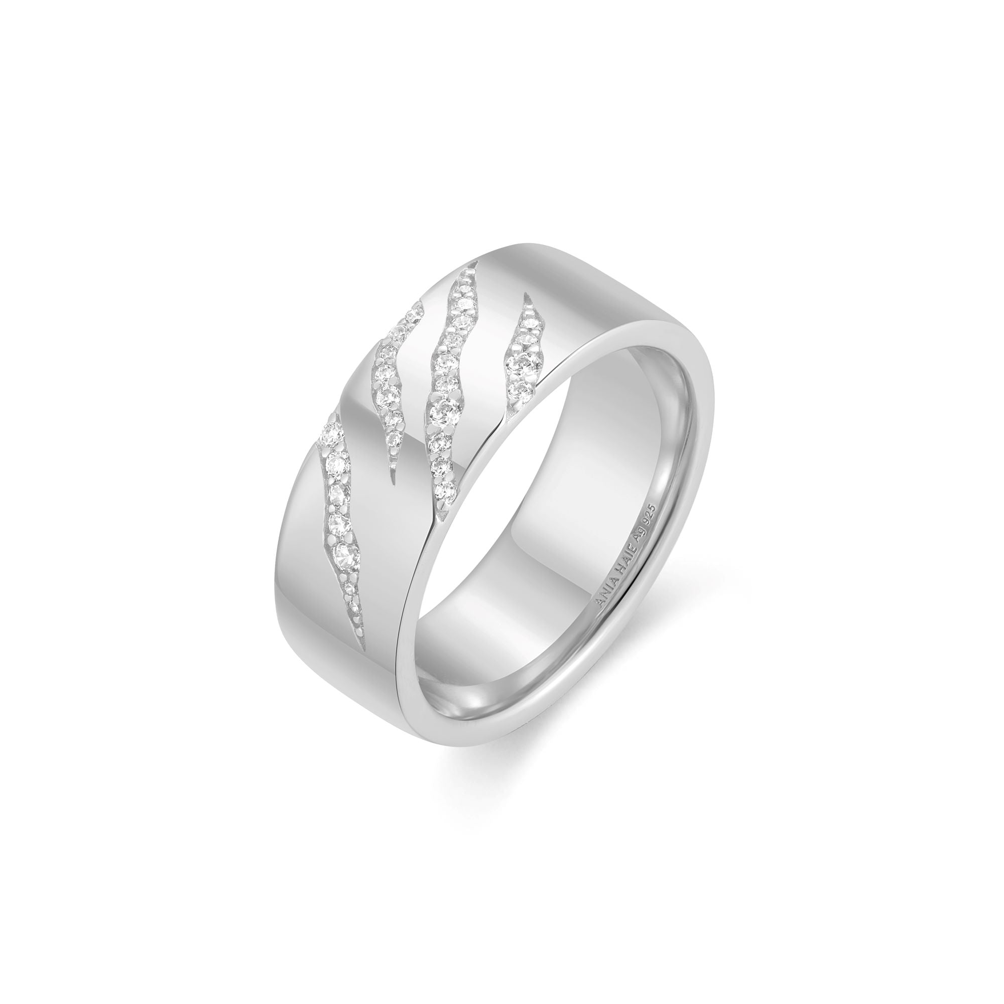Ania Haie Silver Tiger Stripe Band Ring for Confident Women