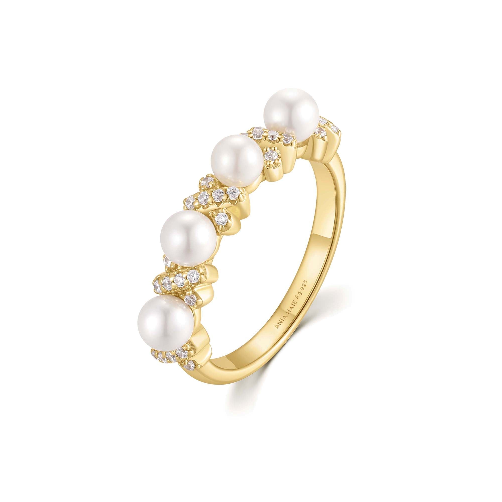 Ania Haie Gold Braided Shell Pearl Ring Luxury Statement Jewelry