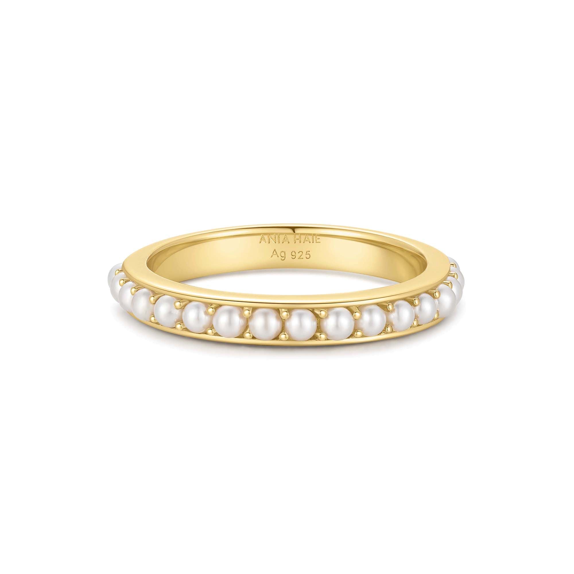 Ania Haie Gold Shell Pearl Beaded Ring Modern Trendy Jewelry