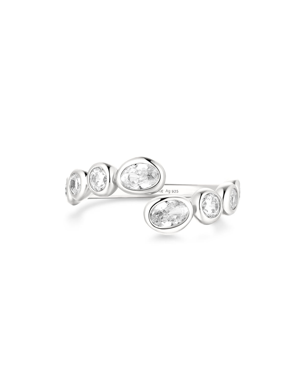 Ania Haie Silver Organic Pebble Spiral Bezel Adjustable Ring R076-01H R076-01H front packshot