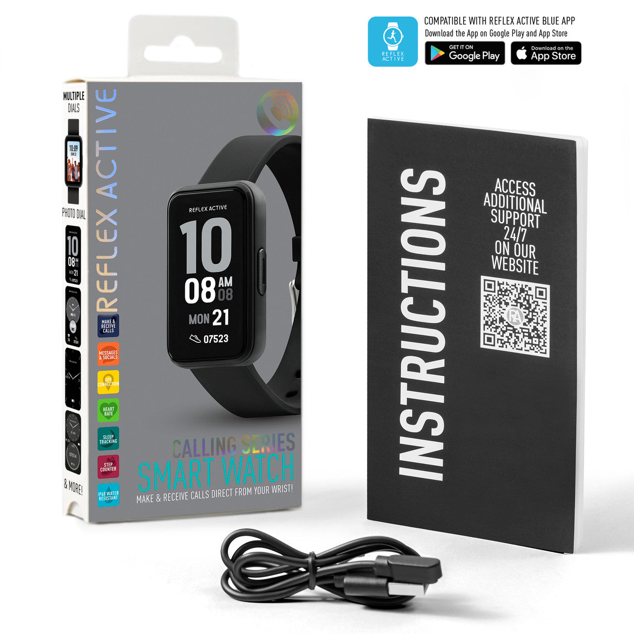 Reflex Active Series 49 Black Strap Smart Calling Watch