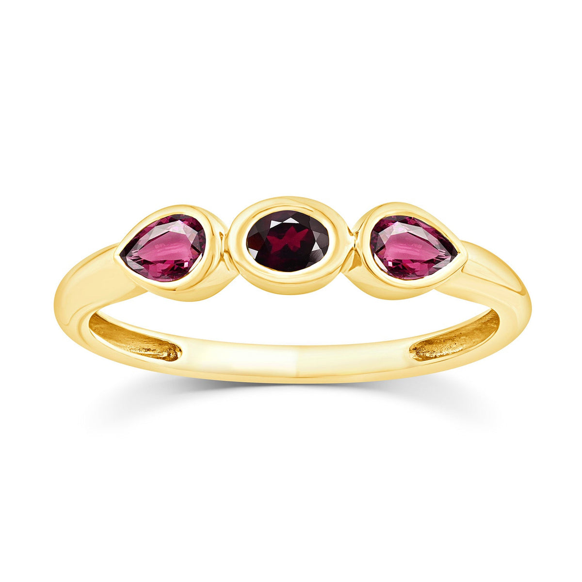 Dark Garnet & Light Rhodolite Ring in 9K Yellow Gold
