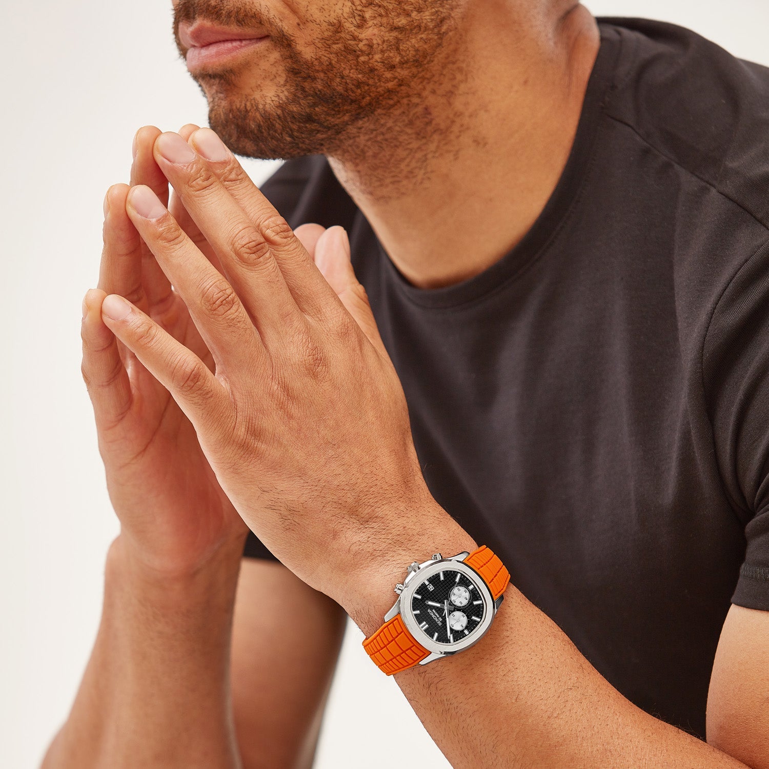 Sekonda Octaire Mens Black Dial Watch With Orange Silicone Strap 40mm