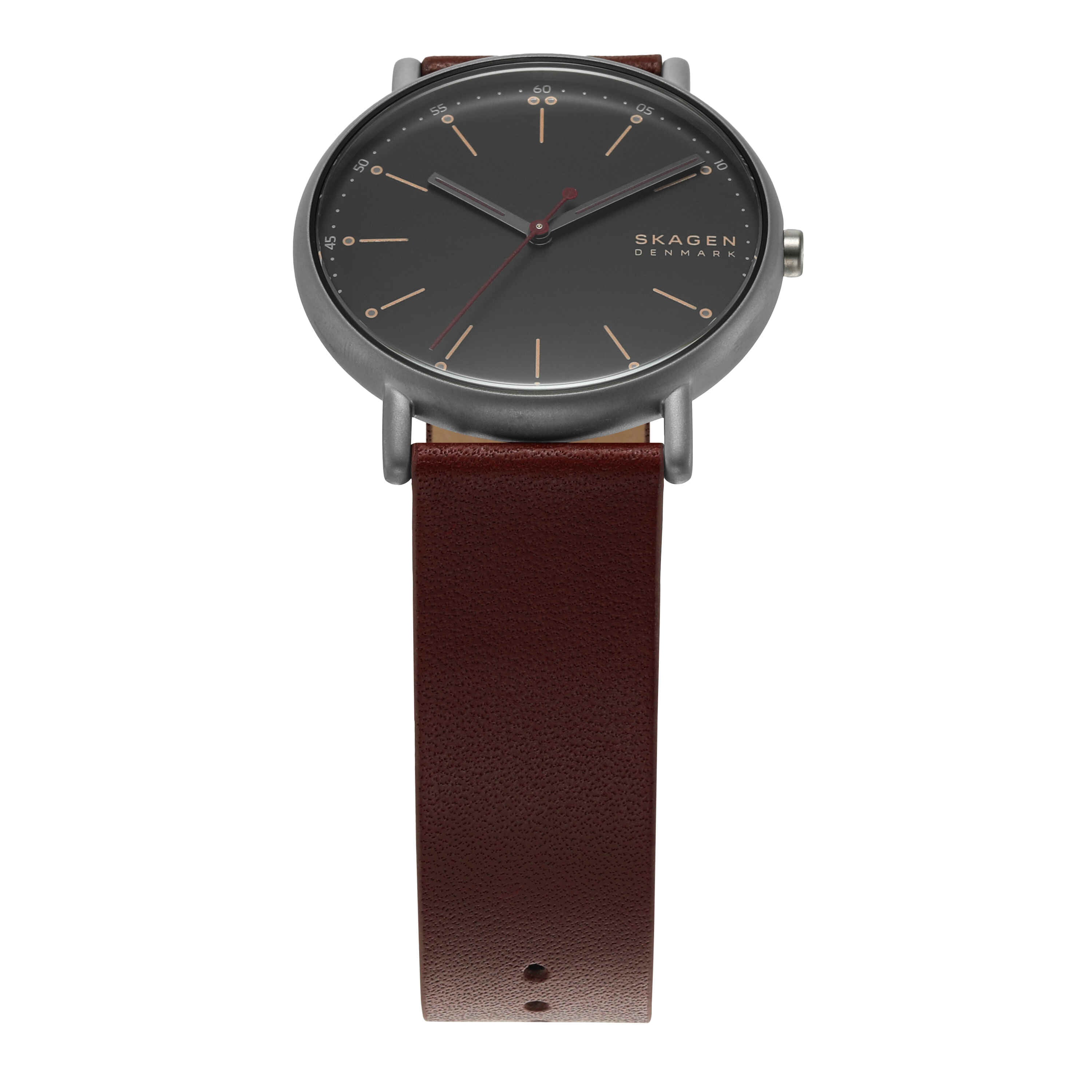 Skagen Signatur Black Dial Cherry Wood Leather Watch SKW6860