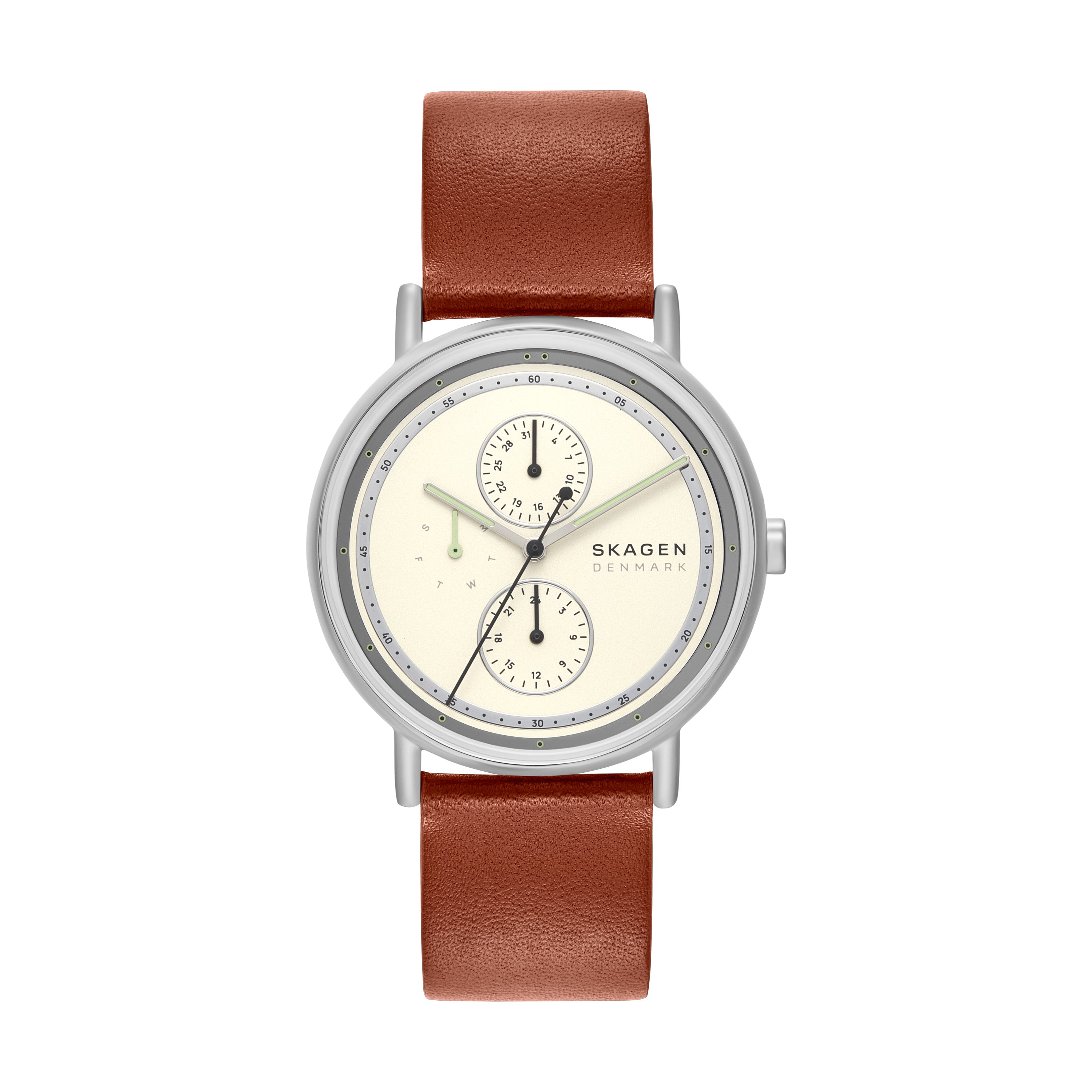 Skagen Signatur Cream Dial Brown Leather Strap Watch SKW6942