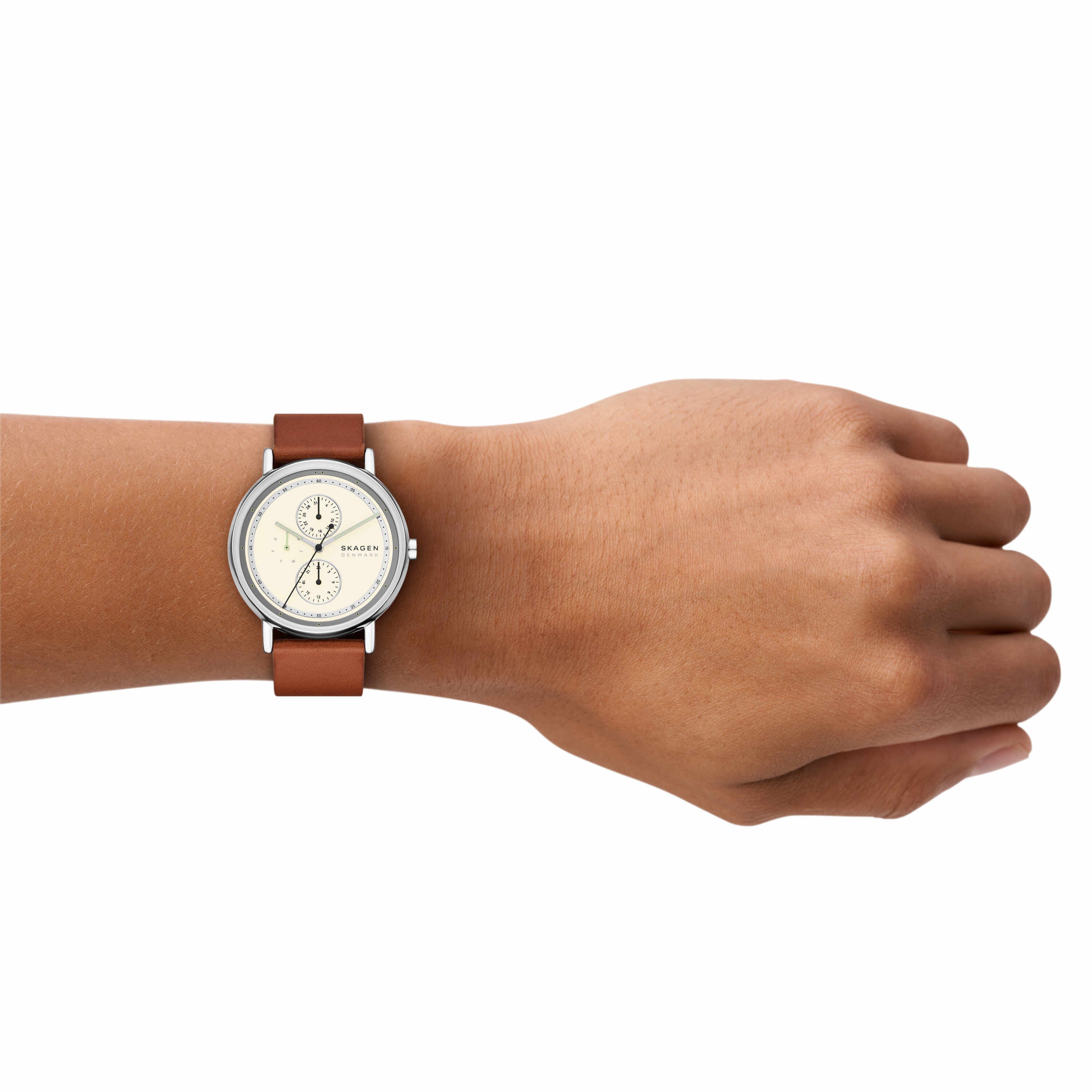 Skagen Signatur Cream Dial Brown Leather Strap Watch SKW6942