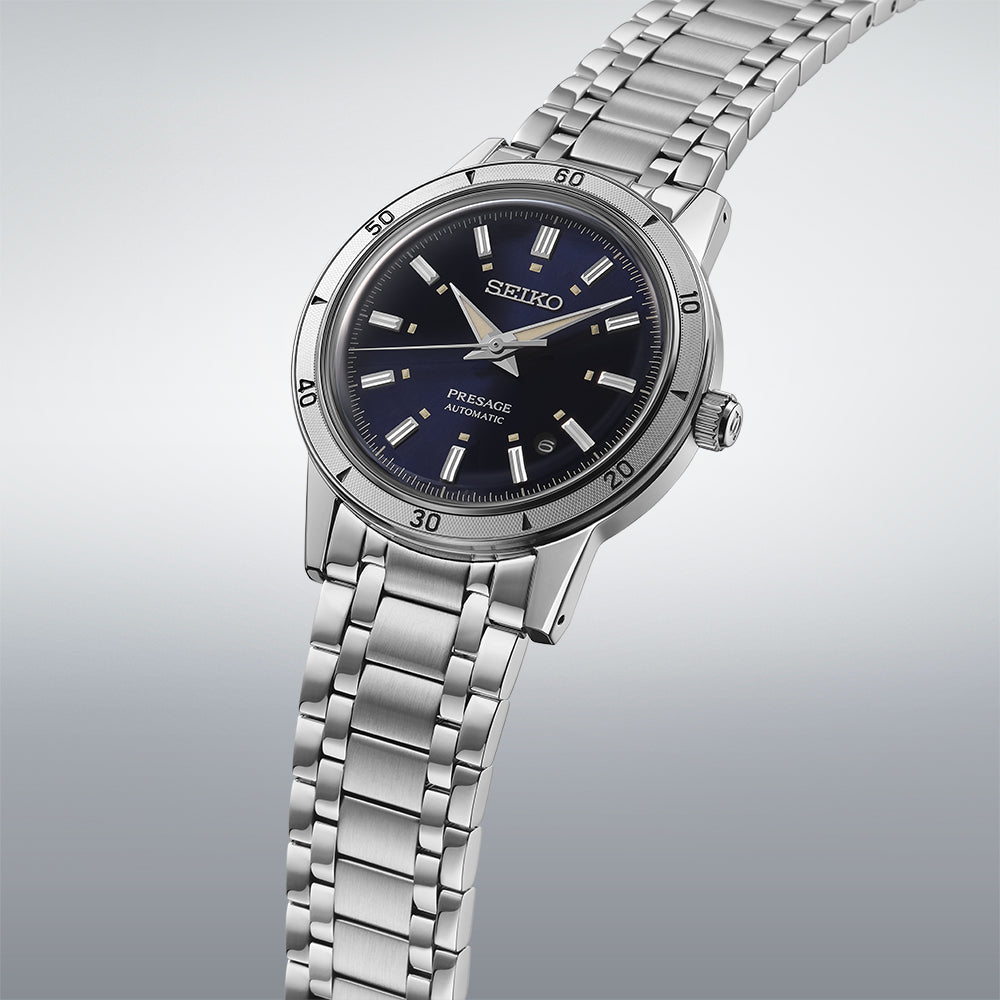 Seiko Presage Vintage-Inspired Steel Watch with Engraved Bezel SRPL07J
