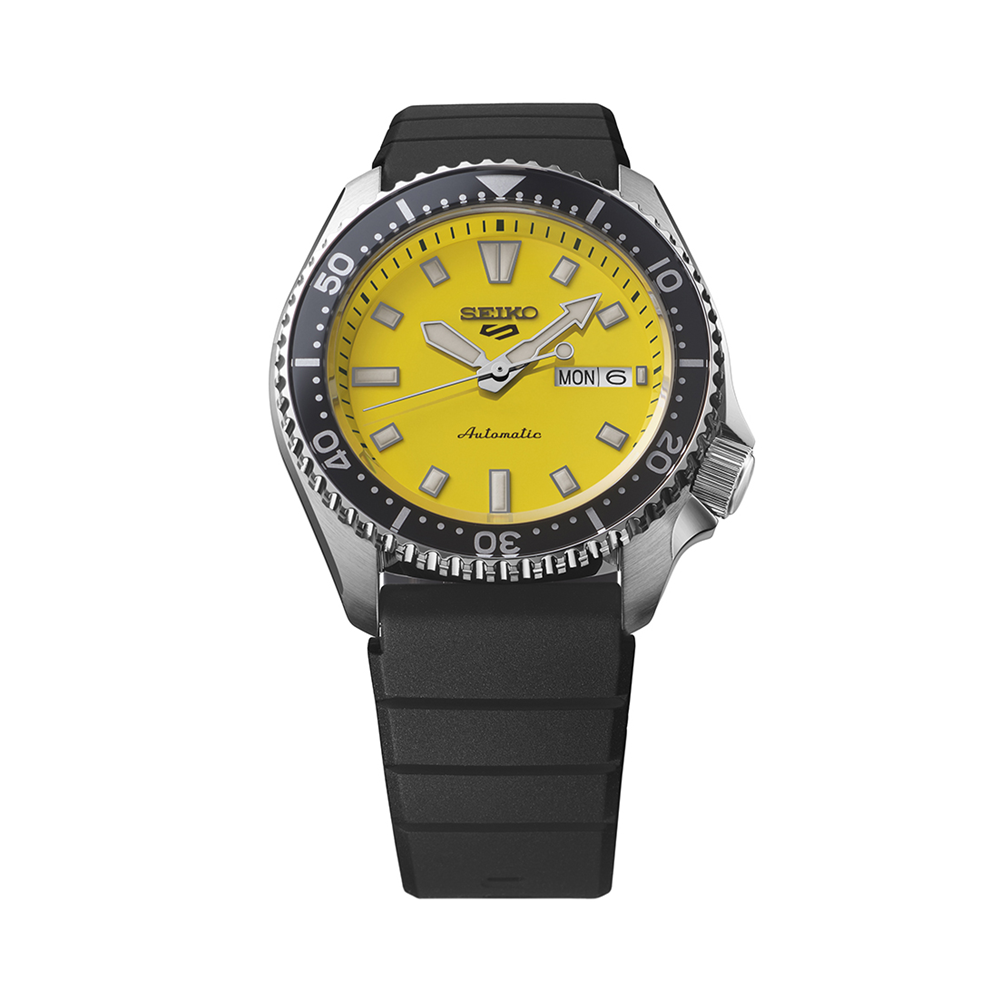 Seiko 5 Sports SKX Series Automatic Yellow Dial Rubber Band Watch SRPL87K