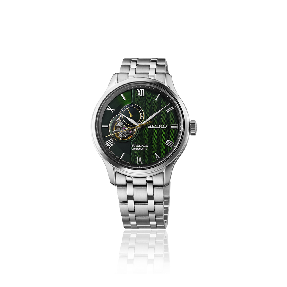 Seiko Presage Green Dial Elegant Japanese Garden Open Heart Watch SSA463J